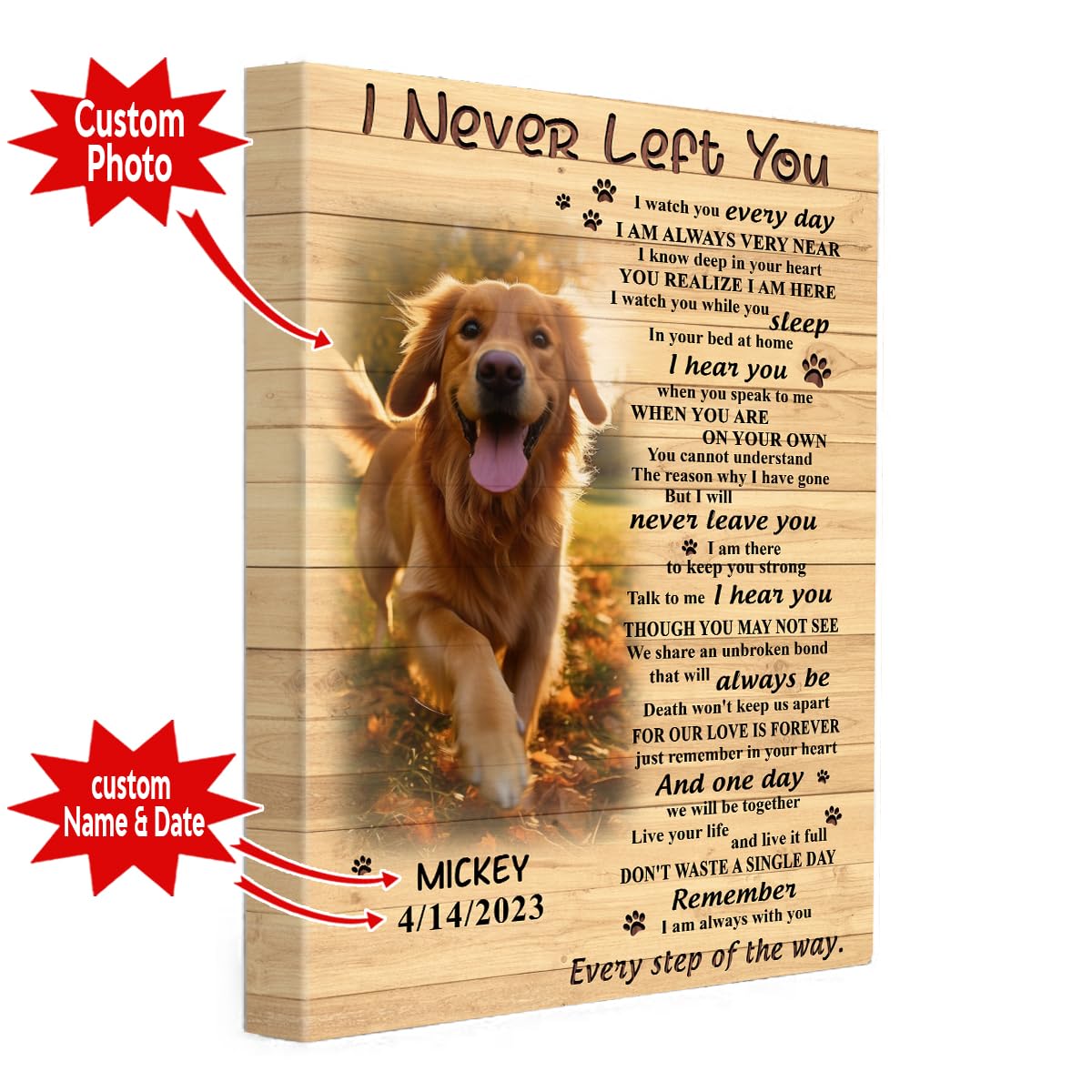 Pc72713 I Never Left You Dog Canvas, Memoria Vertical Canvas Gifts Custom Photo, Personalized Memorial Loss Of Loved One, Sympat