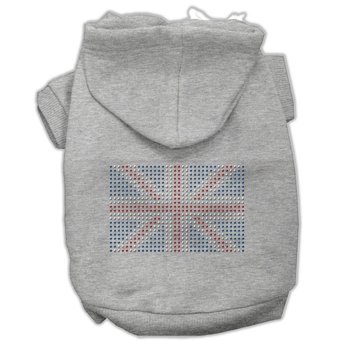Pet, Dog & Cat Hoodie Rhinestone, &quot;British Flag&quot; Gray SM (3-6 lbs.)