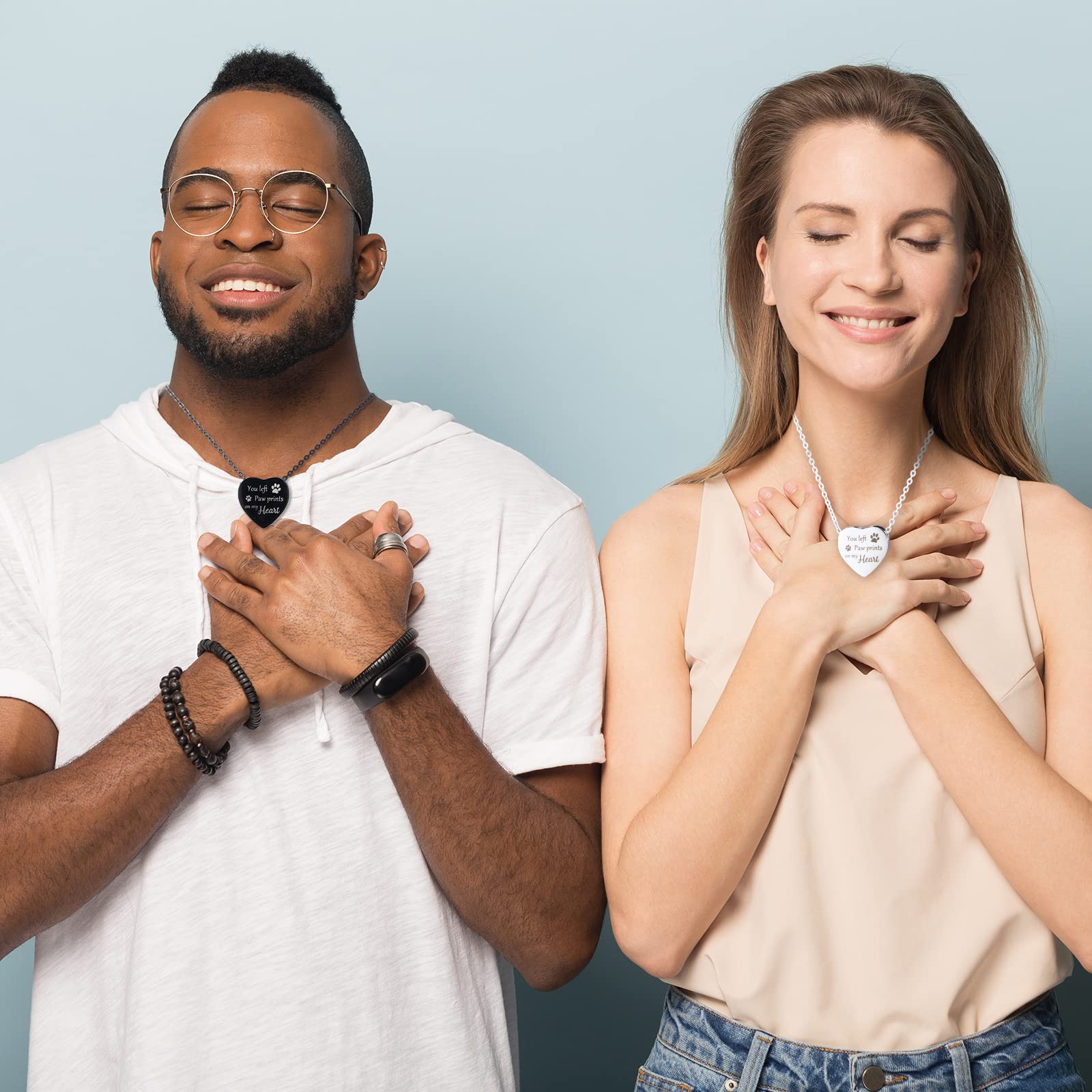 Yinkin 2 Pcs Pet Cremation Jewelry For Ashes Urn Necklace With Paw Print Heart, Pet Dog Necklace Stainless Steel Pendant Black And Silver Urn Locket With Funnel Kit For Dog Cat Ashes