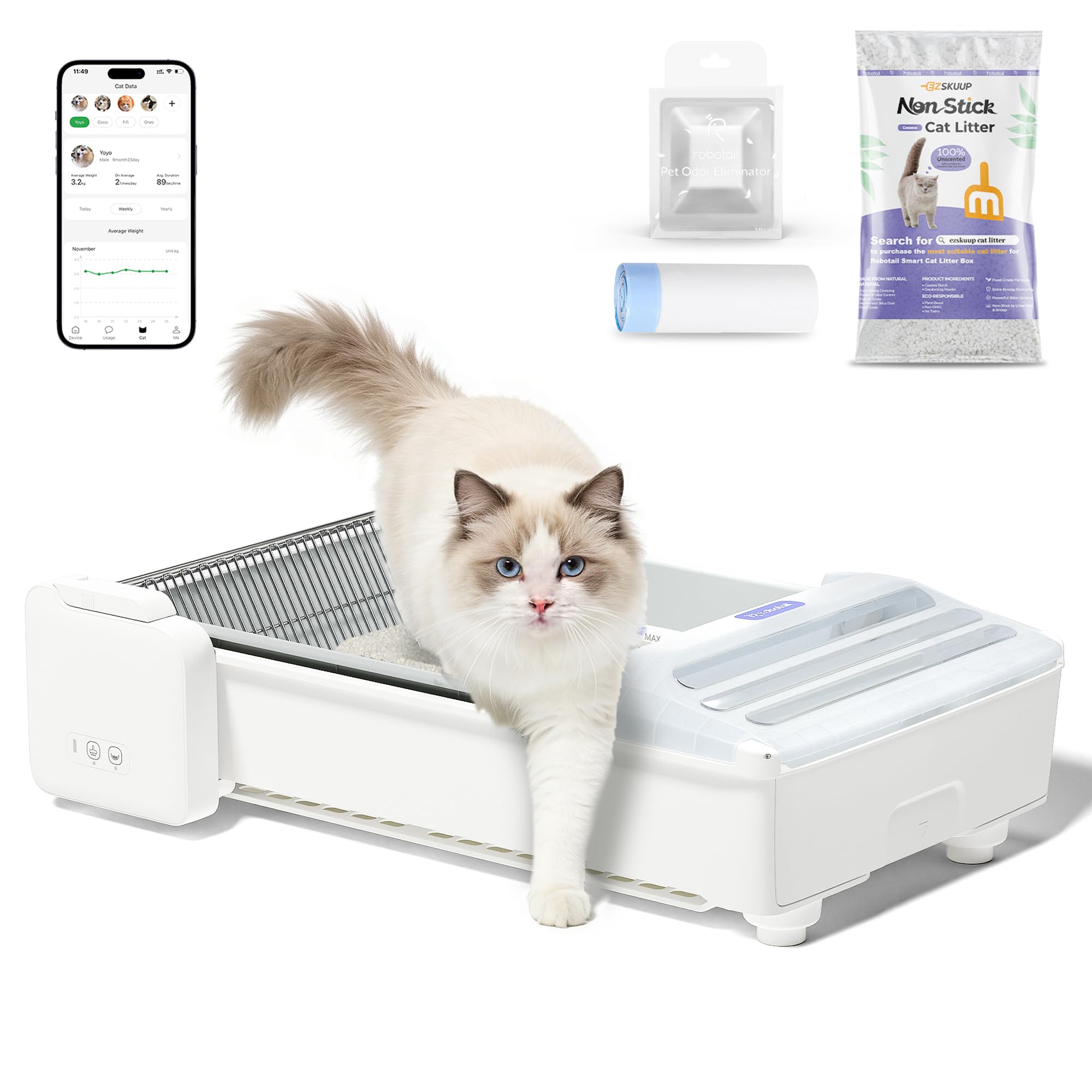 Robotail Open-Top Self Cleaning Litter Box, 2026 Upgraded Extra Large Automatic Cat Litter Box for Multiple Cats, Safety Sensors