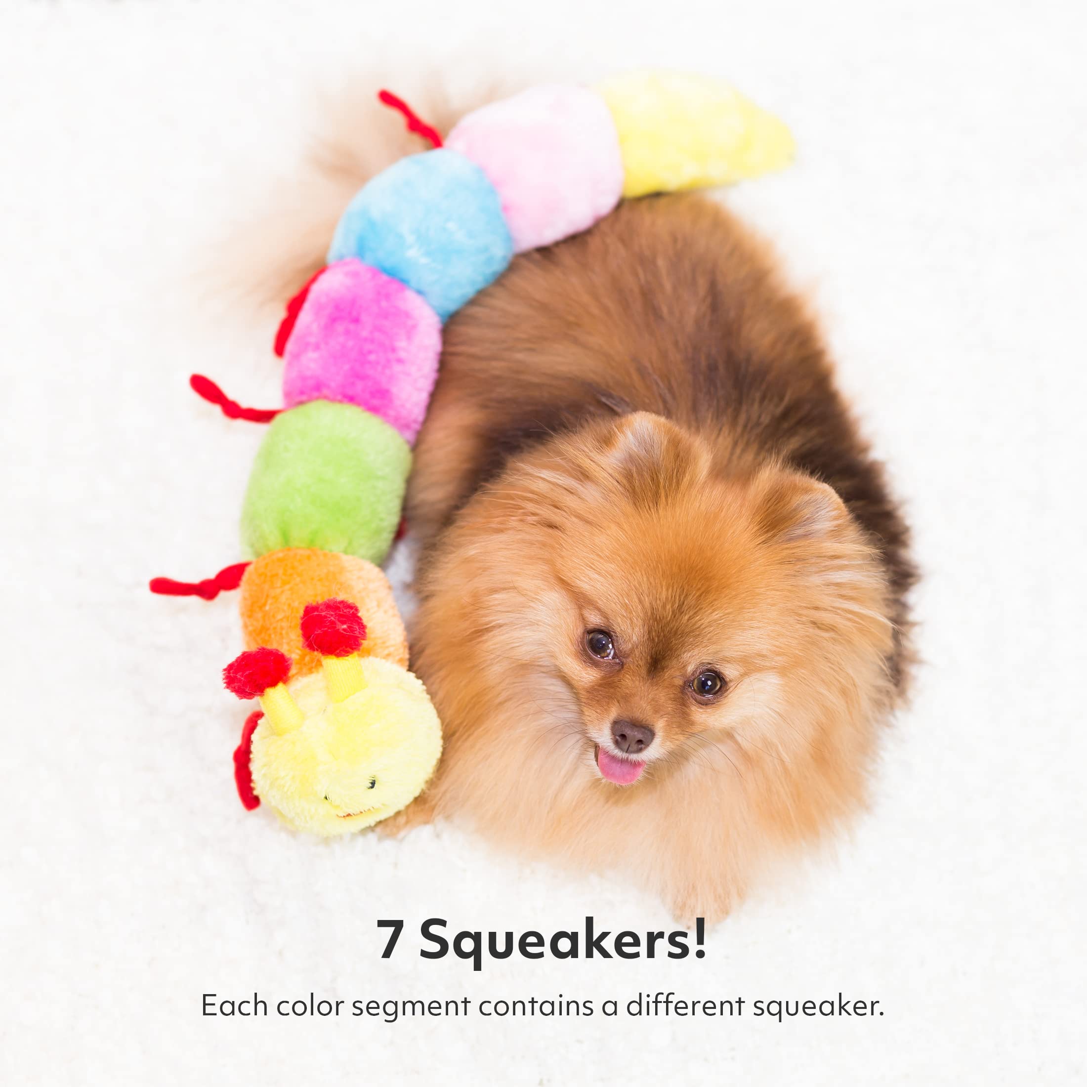 ZippyPaws Large Caterpillar Dog Toy - Soft Plush, 7 Squeakers, Multicolored, for Medium and Large Dogs, Model ZP033, 20"
