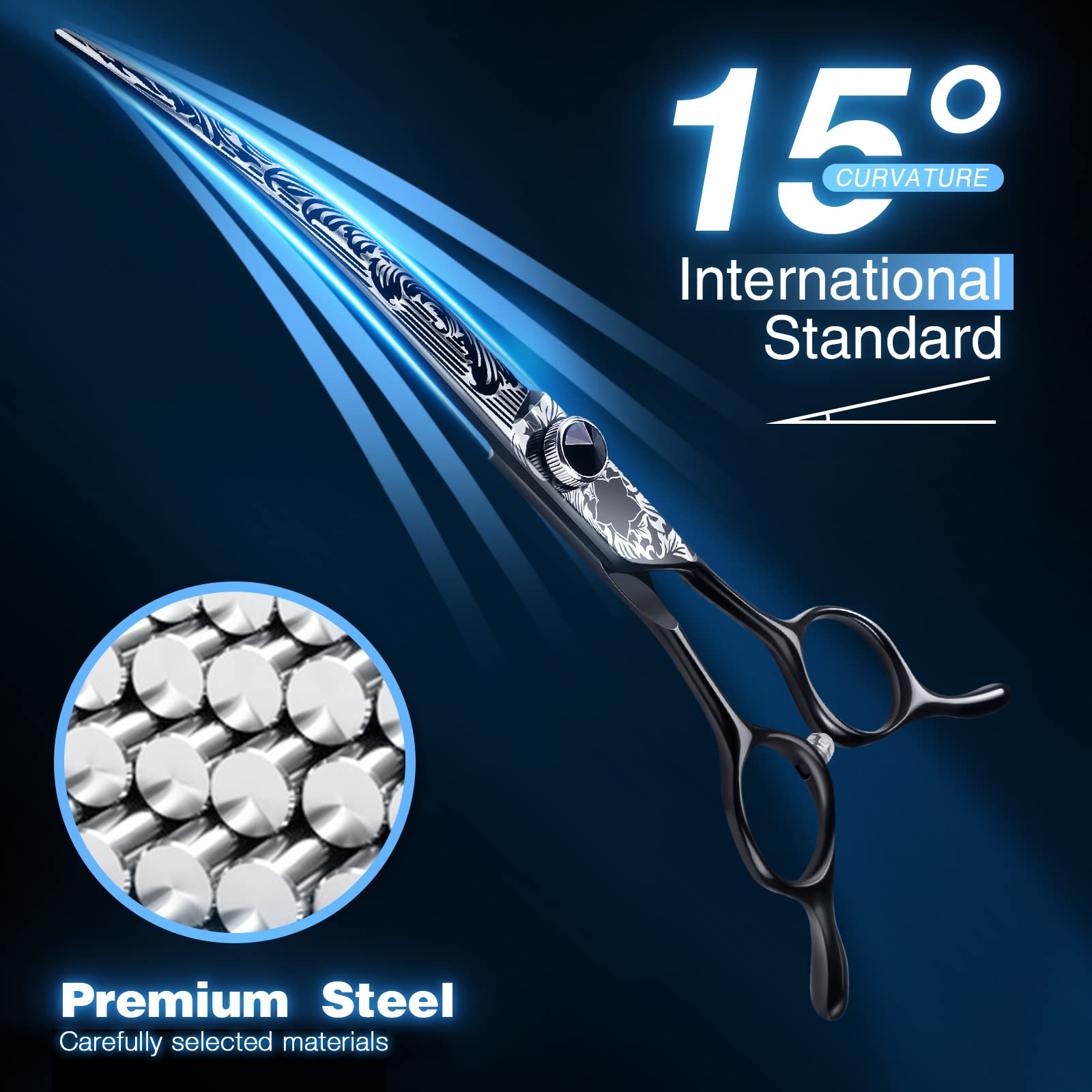 Jason 8 Inch Curved Dog Scissors Blackprofessional Curved Shear With Ergonomic Handle Japanese 440C Stainless Steel Pet Scissor