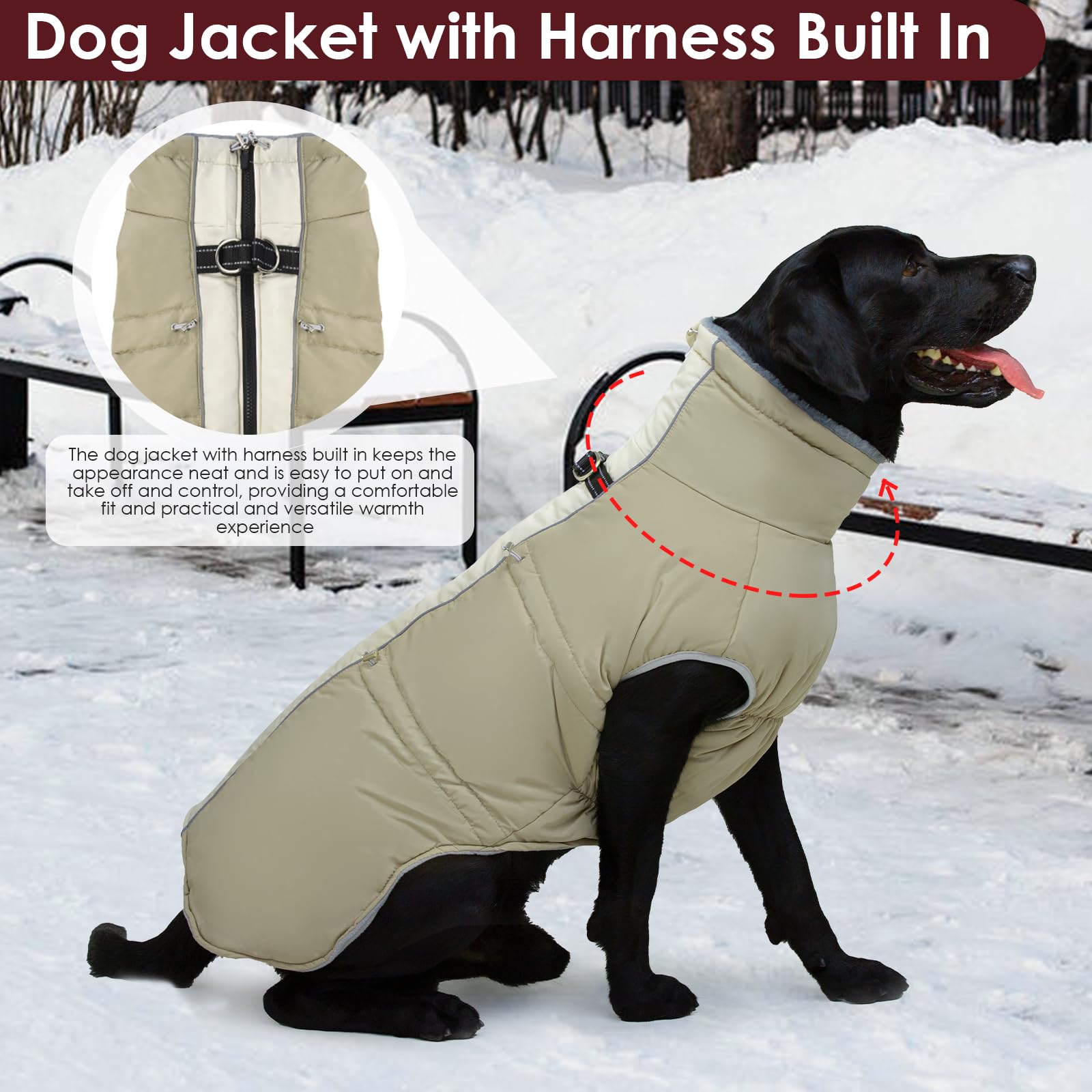 IKIPUKO Dog Coat - XS, Warm Zip Up Snowsuit Dog Harness Vest, Reflective Water-Resistant, Apricot