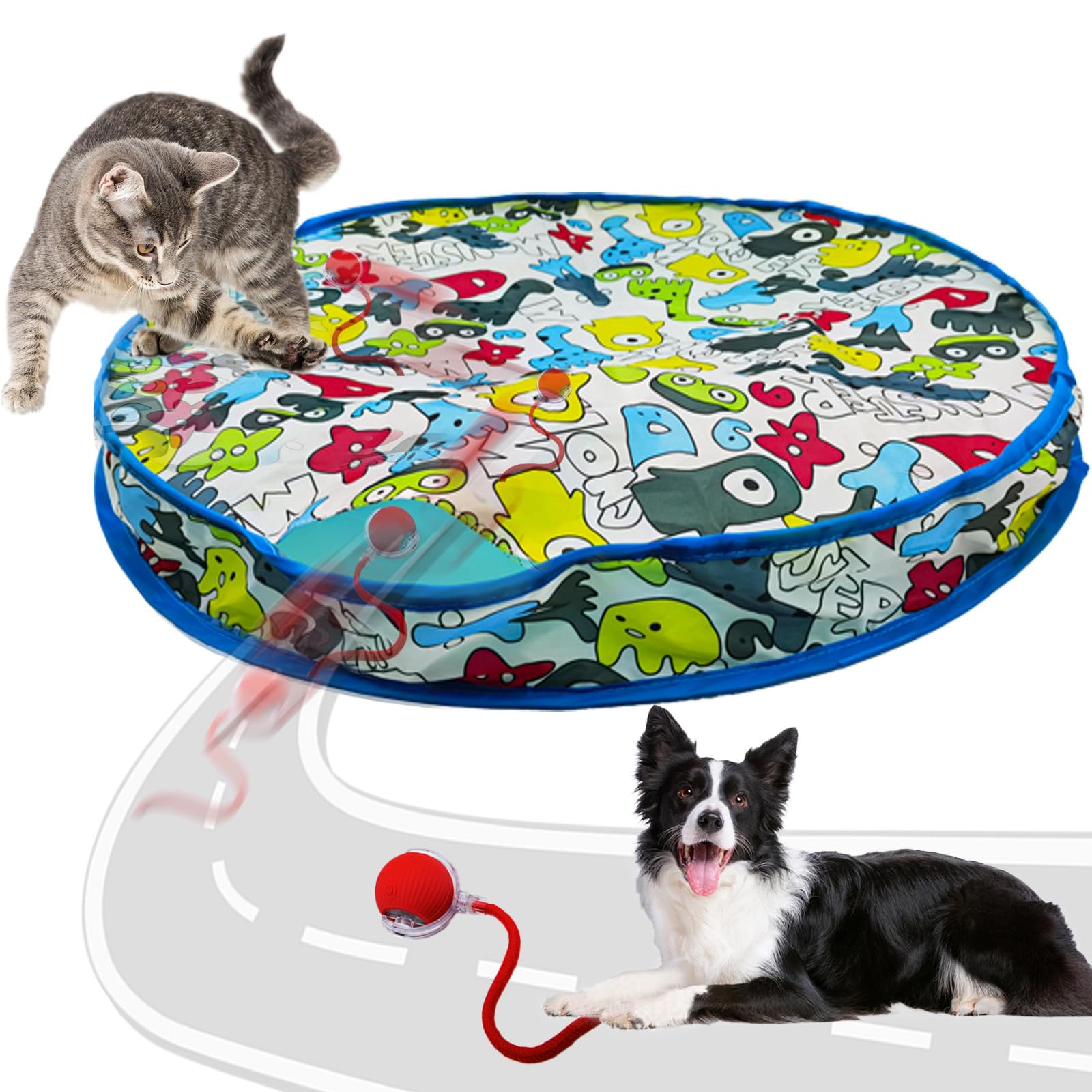 Crazydeer Interactive Cat Toy For Indoor Cat, Hide And Seek Cat Toy, Play Mat Toys With Self Rolling Ball In Pouch, Motion Activ