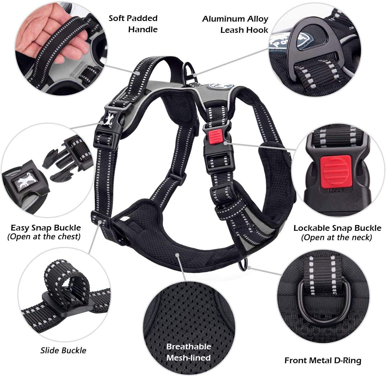 Poypet Dog Harness No Pull, Reflective Adjustable No Choke Pet Vest With Front & Back Clips, Soft Padded And Control Training Ha