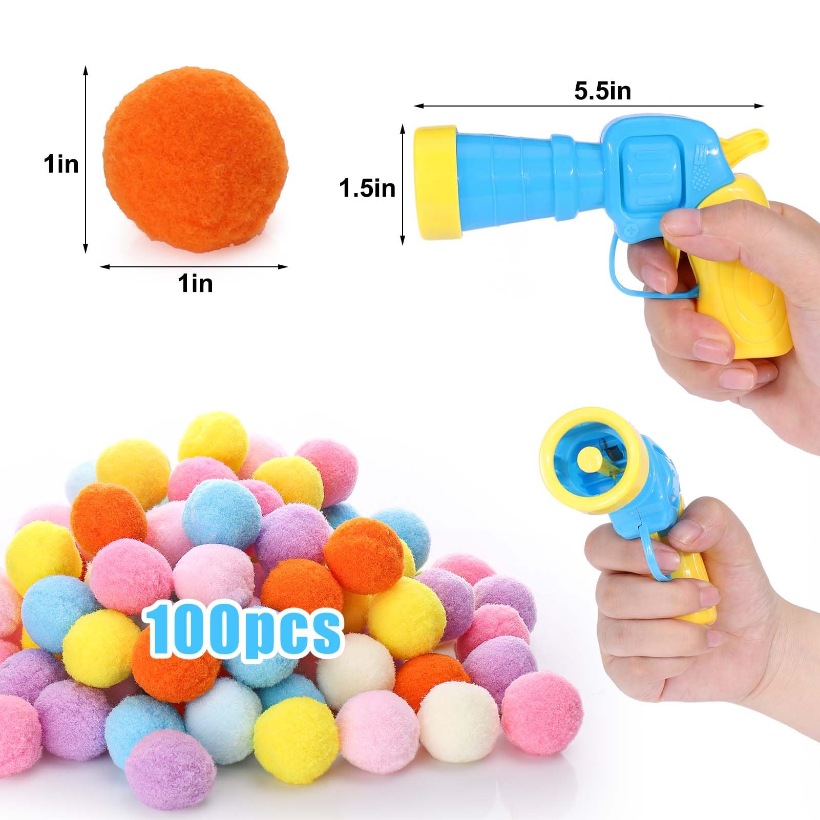 Aiersa Interactive Cat Toys - 100Pcs Pom Pom Balls With Launcher Set For Indoor Cats, Kitten Enrichment