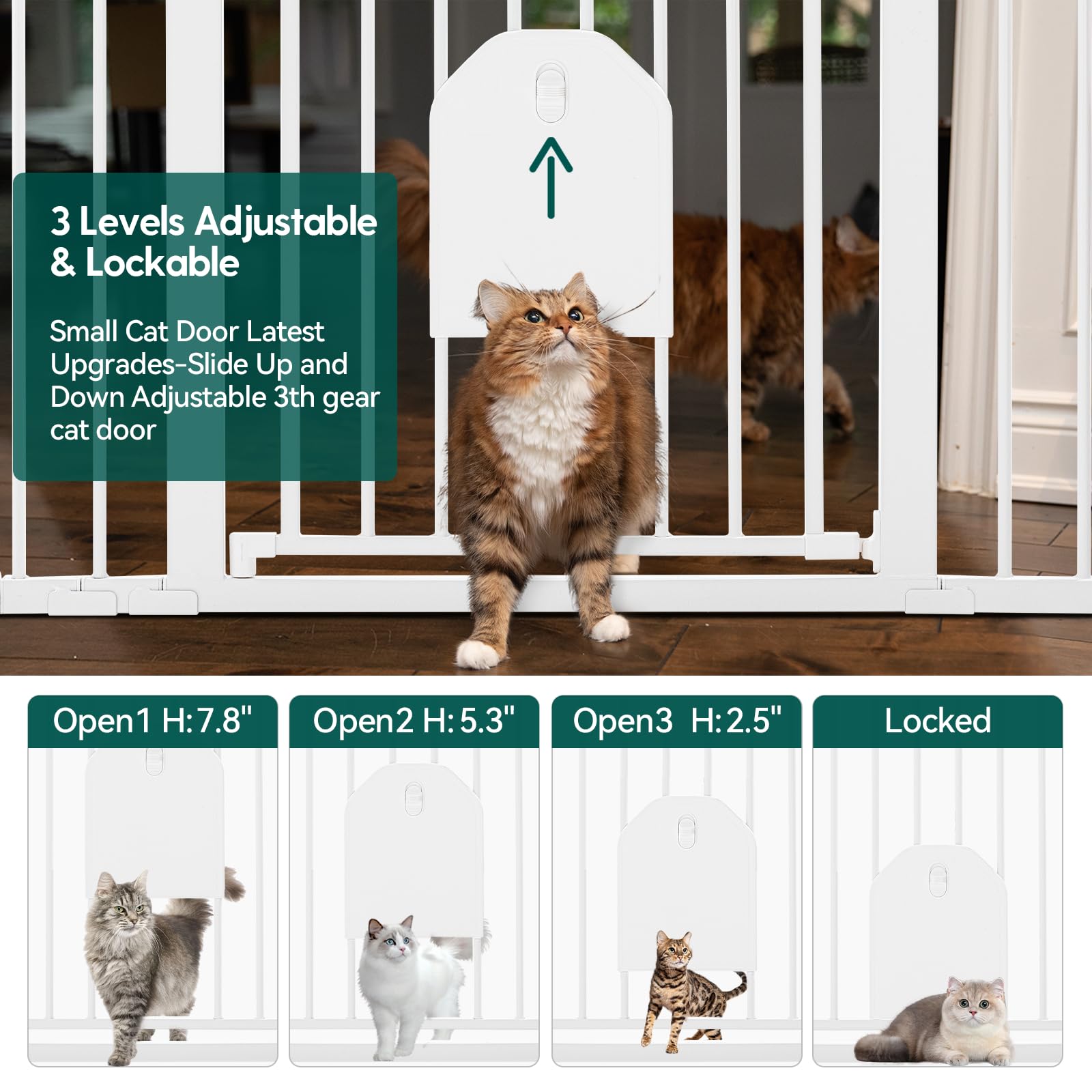 Babelio Auto Close Baby Gate With Cat Door,29-43'' Metal Gate For Doorway,Stairs, House,Easy Walk Thru With Pet Door,Includes 4