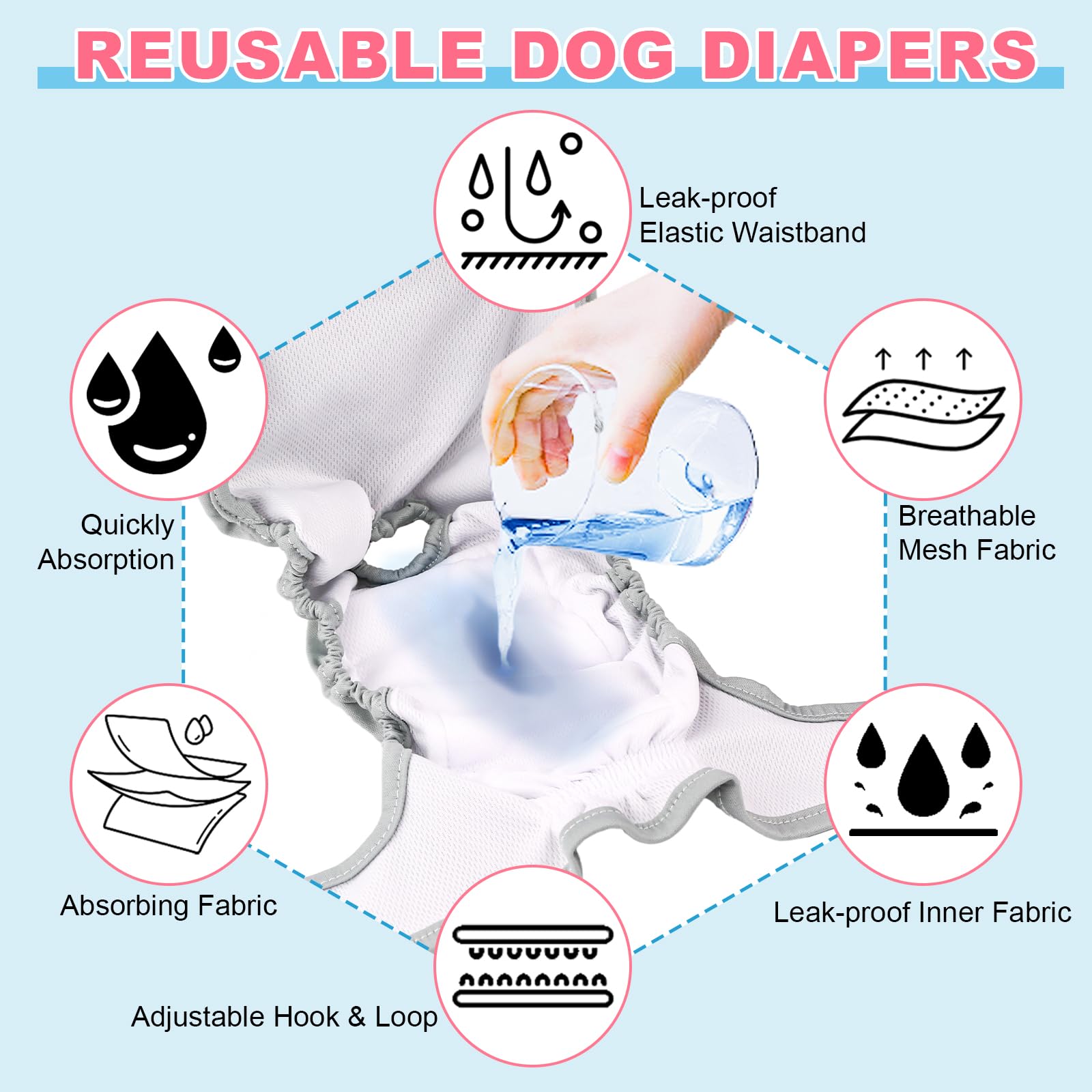 Xpcare 6 Pack Washable Female Dog Diapers - Reusable, Highly Absorbent, Leak-Proof Puppy Diapers For Female Dog (Xs)