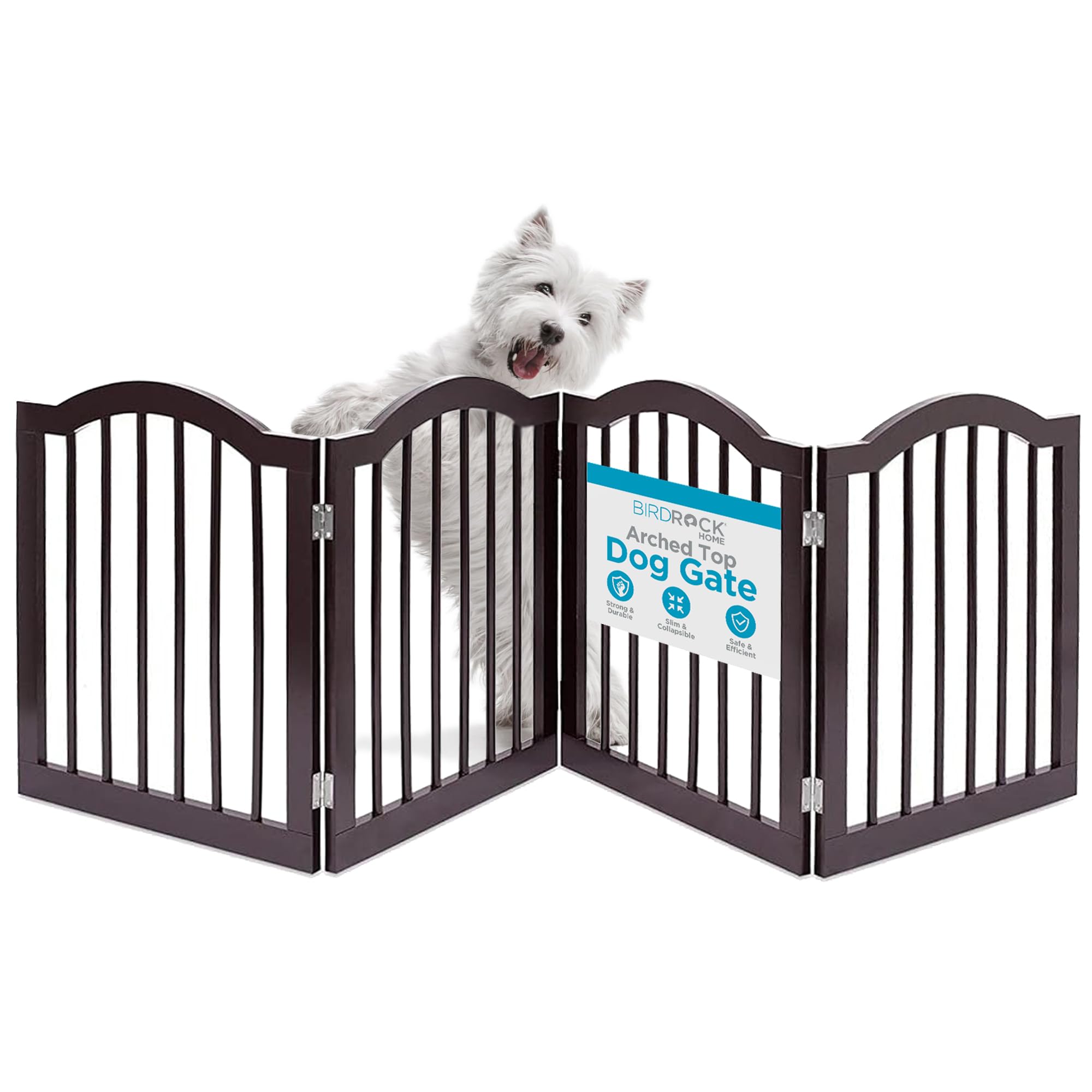 Internet'S Best Arched Top Dog Gate | 4 Panel, 24' H Wooden Pet Barrier For Dogs Or Cats | Freestanding Folding Room Divider For Doorways, Hallways, Stairs, And Porch | Portable, Extra Wide | Espresso