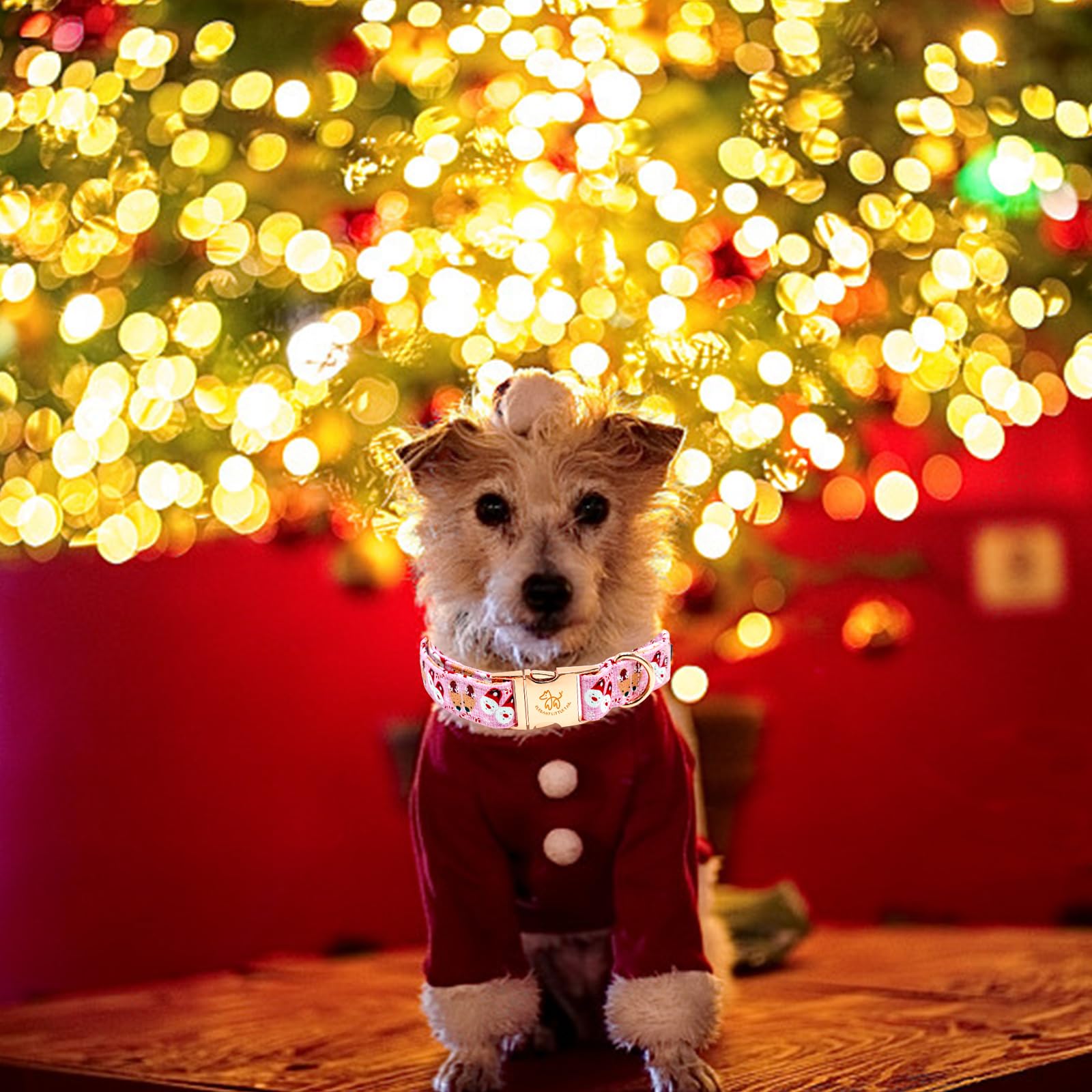 Elegant Little Tail Christmas Dog Collar, Pink Deer Print Pet Collar Dog Durable Cute Dog Collars Winter Holiday Male Or Female