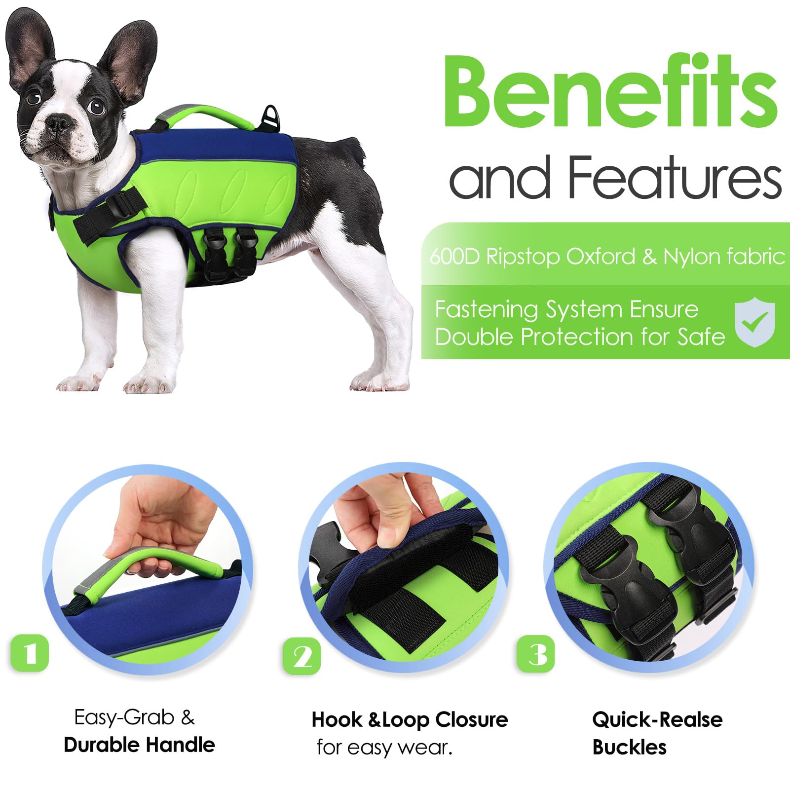 Aofitee Dog Life Jacket Large, Reflective Dog Life Vest For Swimming Boating, Ripstop Pet Swimming Vest With Rescue Handle And S