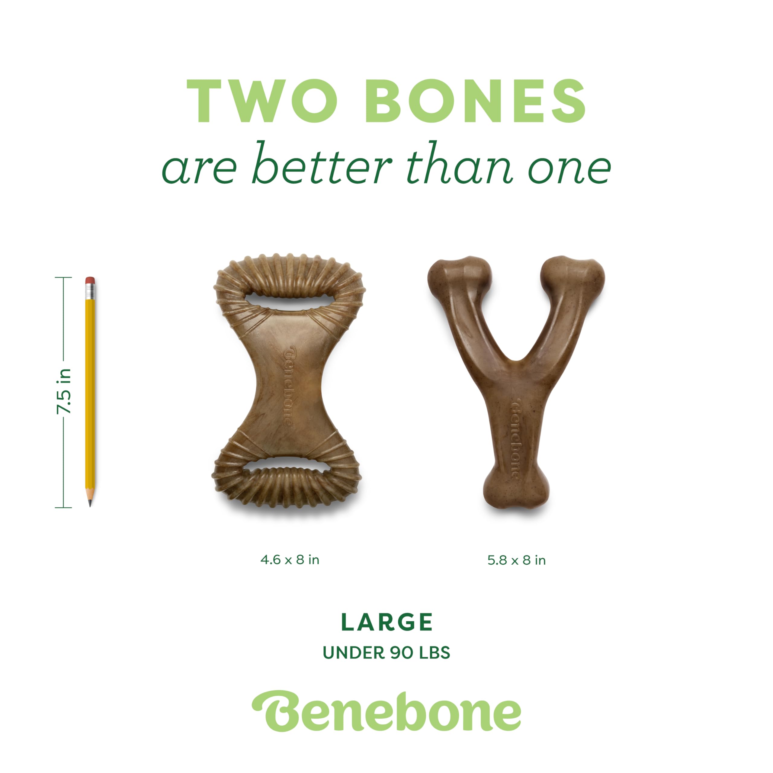 Benebone 2-Pack Wishbone/Dental Durable Dog Chew Toys, Real Bacon, Made In Usa, Large
