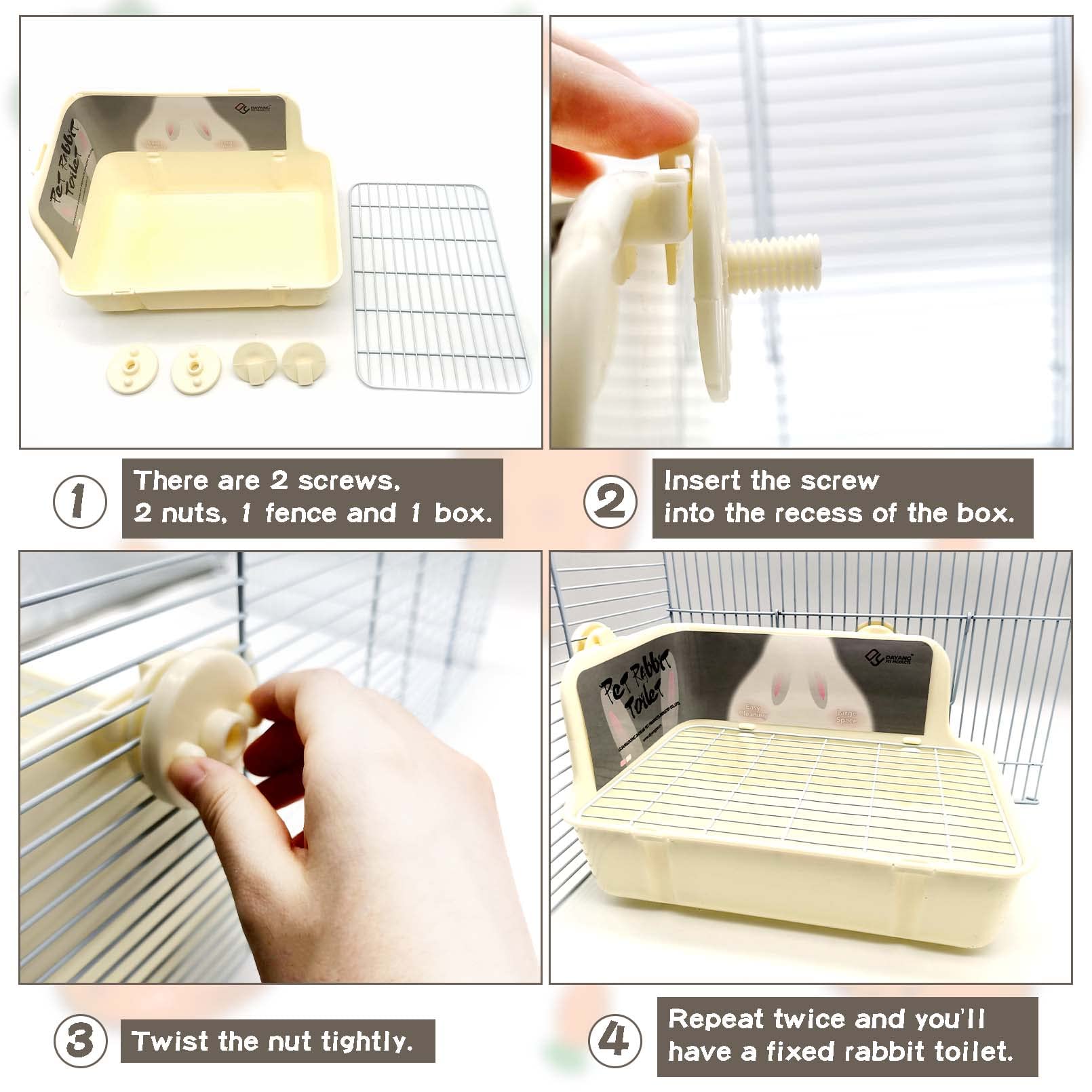 Tfwadmx Rabbit Litter Box Bunny Corner Litter Pan Pet Bedding Litter Box With Grate Small Animal Toilet Potty Trainer For Rabbit Bunny Chinchilla Guinea Pig Ferret (White)