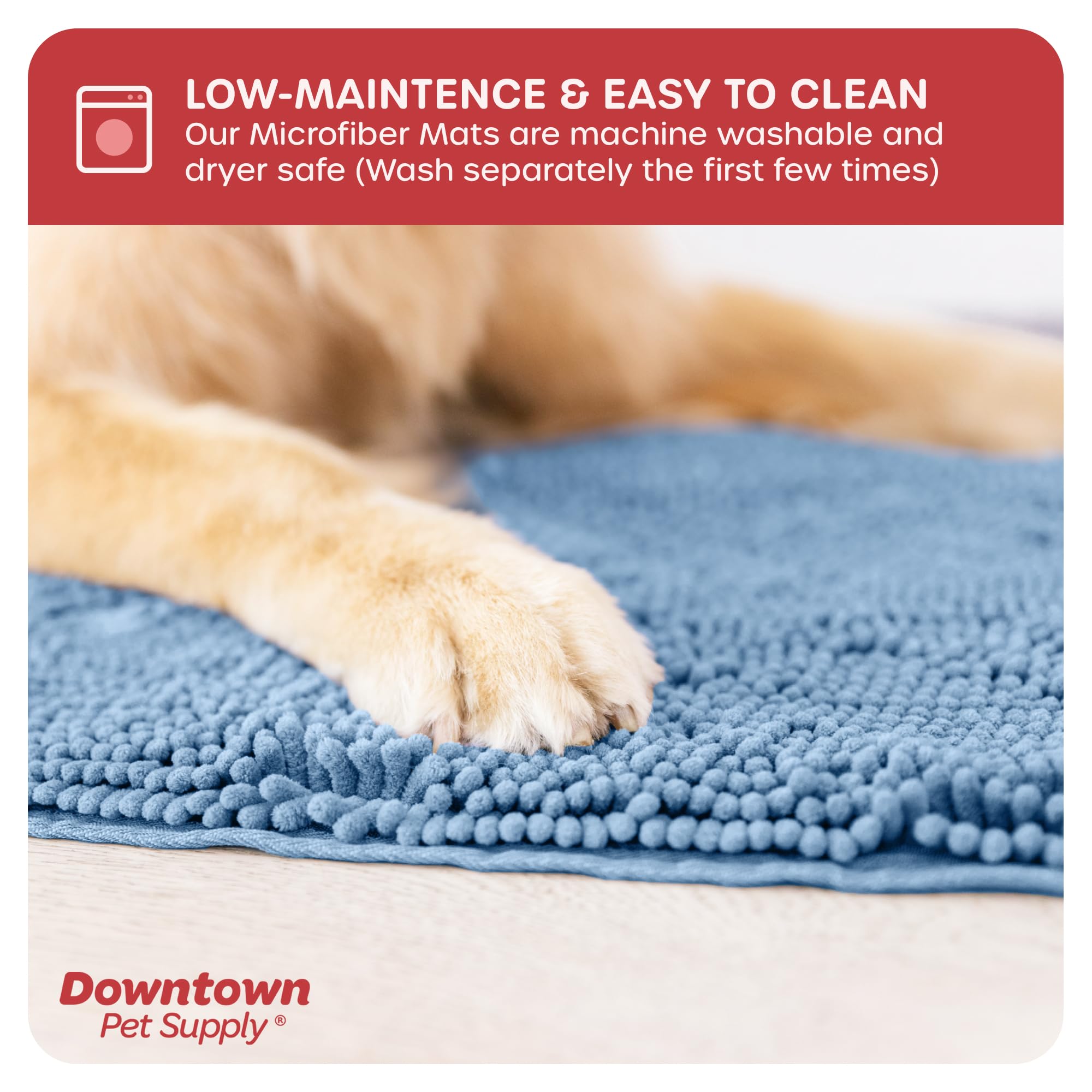 My Doggy Place Medium Faded Denim Microfiber Dog Mat, 31'' X 20'', Absorbent And Quick-Drying, Non-Slip Rubber Backed, Machine W