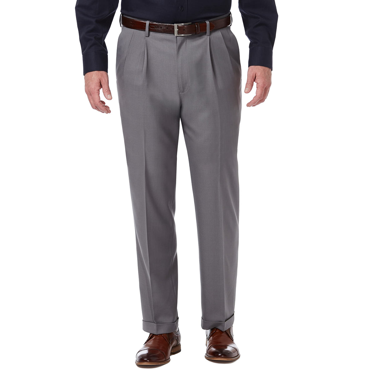 Haggar Mens Premium Comfort Classic Fit Pleat Expandable Waist Dress Pants, Medium Grey, 36W X 30L Us