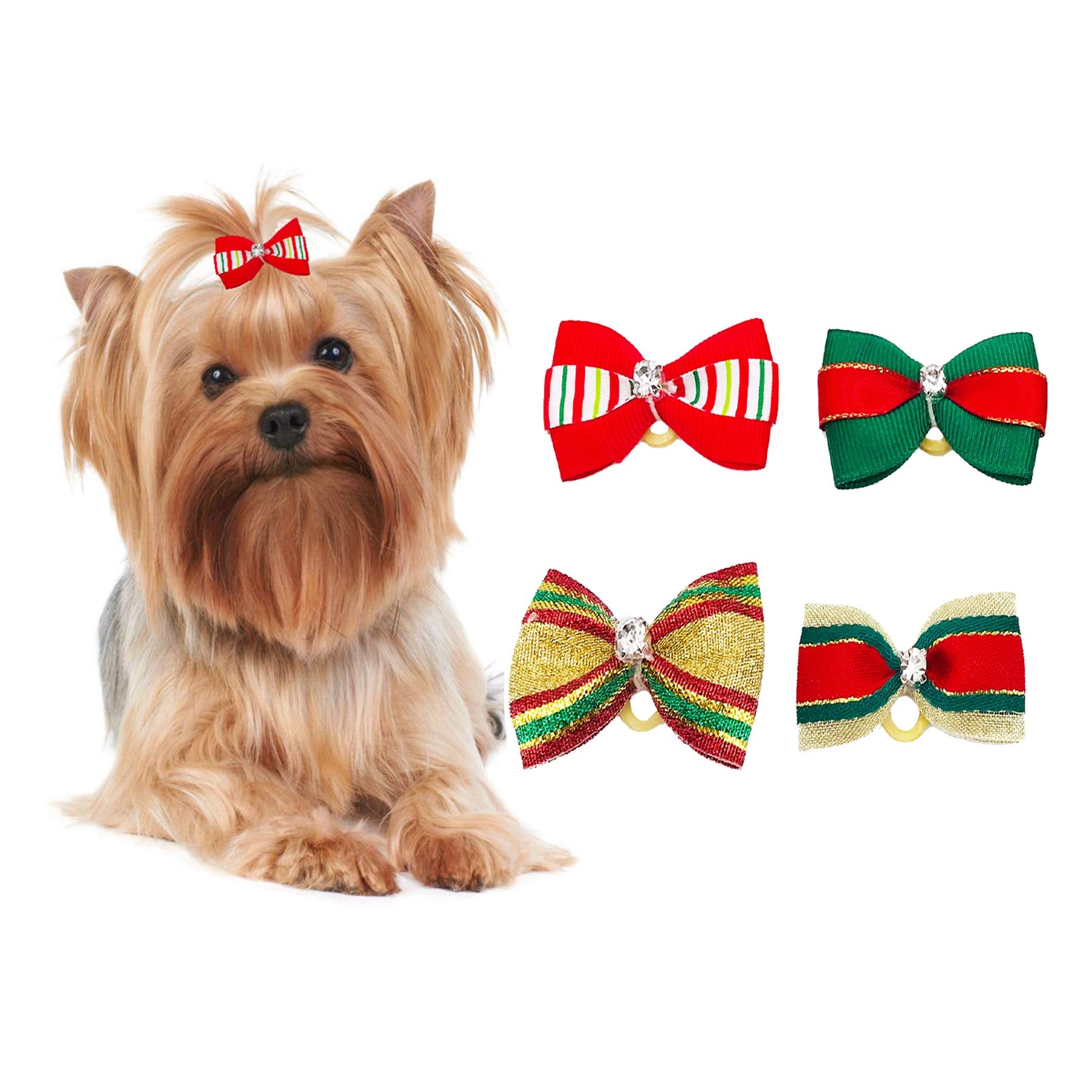 PET SHOW 20pcs Christmas Dog Hair Bows with Rubber Bands for Small Medium Dogs Xmas Holiday Puppies Cats Kittens Rabbits Topknot