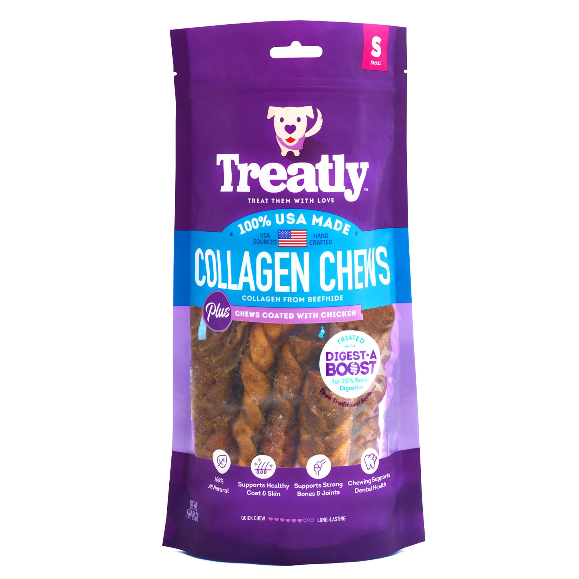 Treatly USA Collagen Braids Assorted Dog Chew Treats - Chicken Meat Flavor, 10oz/1 Pack