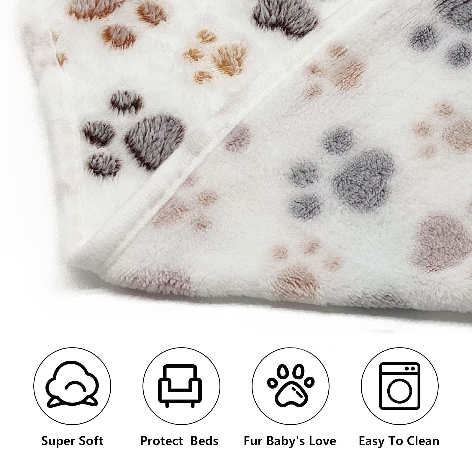 Sorkut 1 Pack 3 Puppy Dog Blankets Super Soft Warm Sleep Mat Fluffy Premium Fleece Pet Blanket Flannel Throw For Dog Puppy Cat - Paw Print Beige/Pink/Brown Small(23'X15')