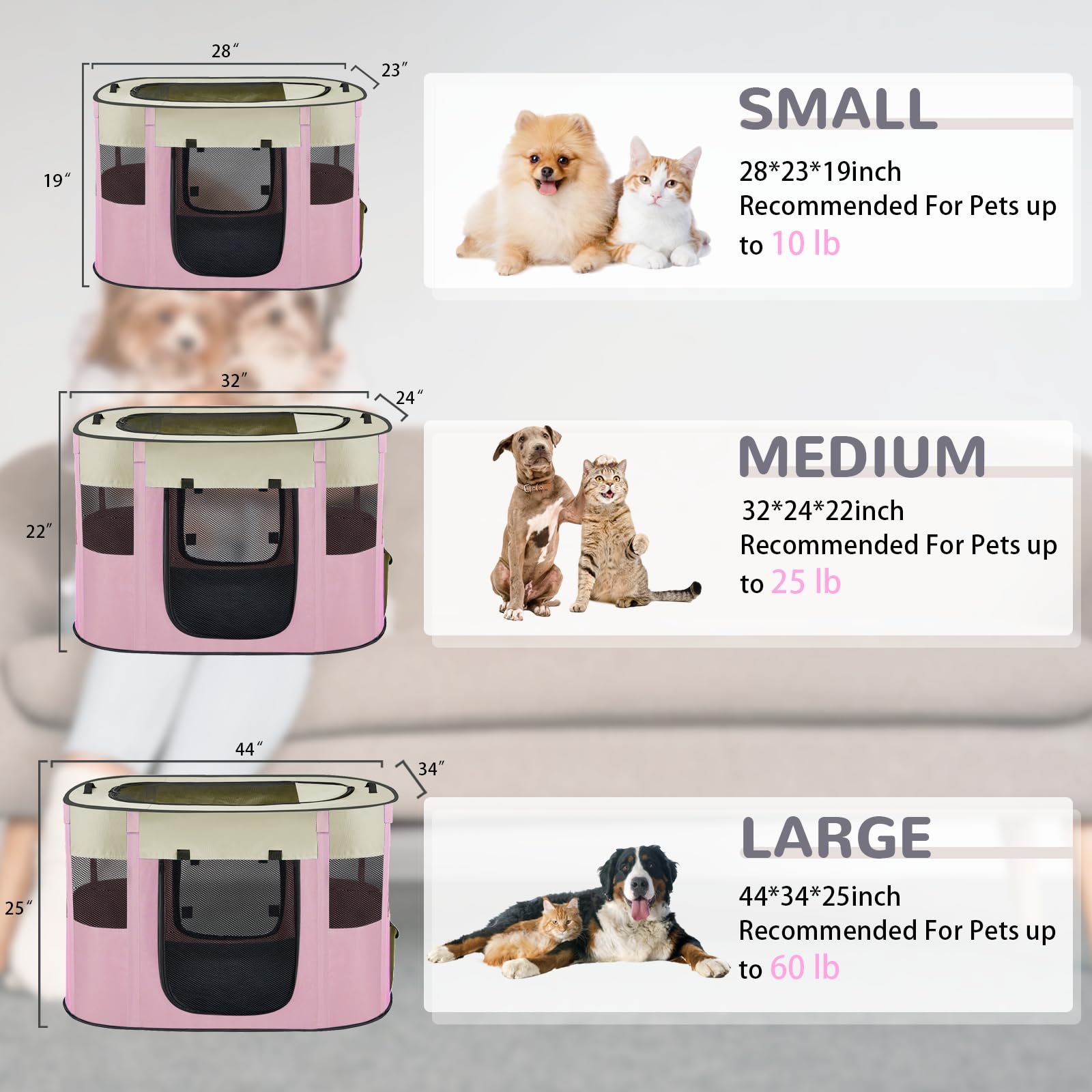 Pet Dog Cat Playpen with Waterproof Pad,Portable Puppy Kitten Rabbit Crate and Other Small Animals Kennel Cage Tent for Indoor O