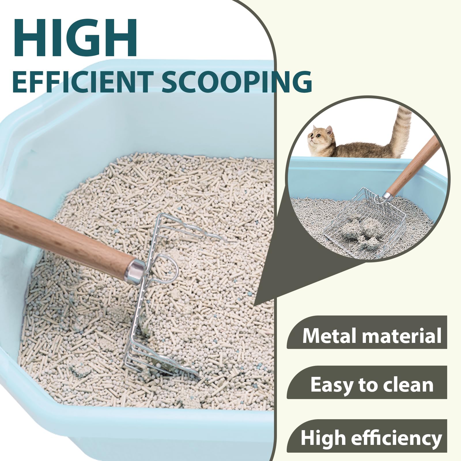 Armlulu Cat Litter Scoop, Kitty Metal Scooper With Hook And Long Hole, Stainless Steel Kitten Poop Lifter For Litter Box, Non St