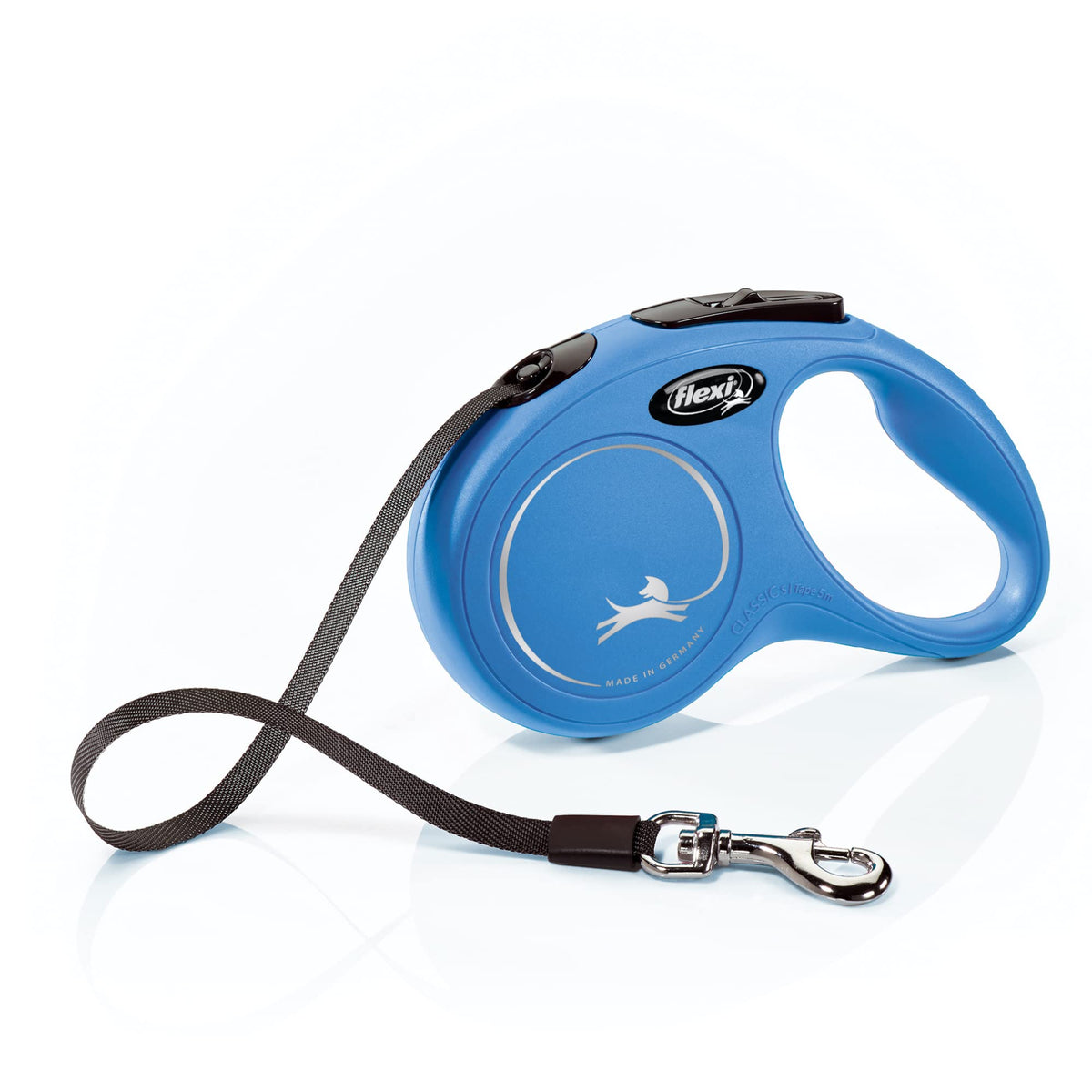 Flexi New Classic Tape Retractable Dog Leash For Small Dogs Upto 33 Lbs. – 16 Ft., Blue | Tangle Free Pet Walking Leash With One-Handed Brake, Pause, Lock|German Quality Product