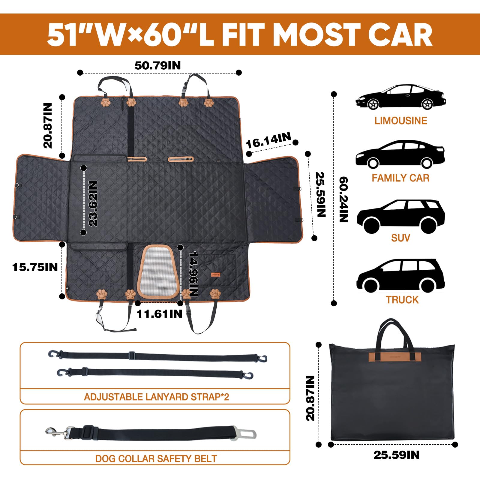 NEVERLAND Back Seat Extender for Dogs - Waterproof Dog Car Seat Cover for Back Seat with Hard Bottom Holds 400 lbs, Upgrade 2-in