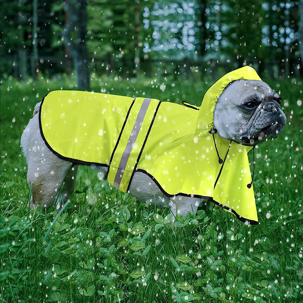 Ezierfy Waterproof Dog Rain Coat - Adjustable Hooded Dog Rain Jacket Raincoat, Reflective Lightweight Dog Slicker Poncho Raincoats (Neon Green, Medium)