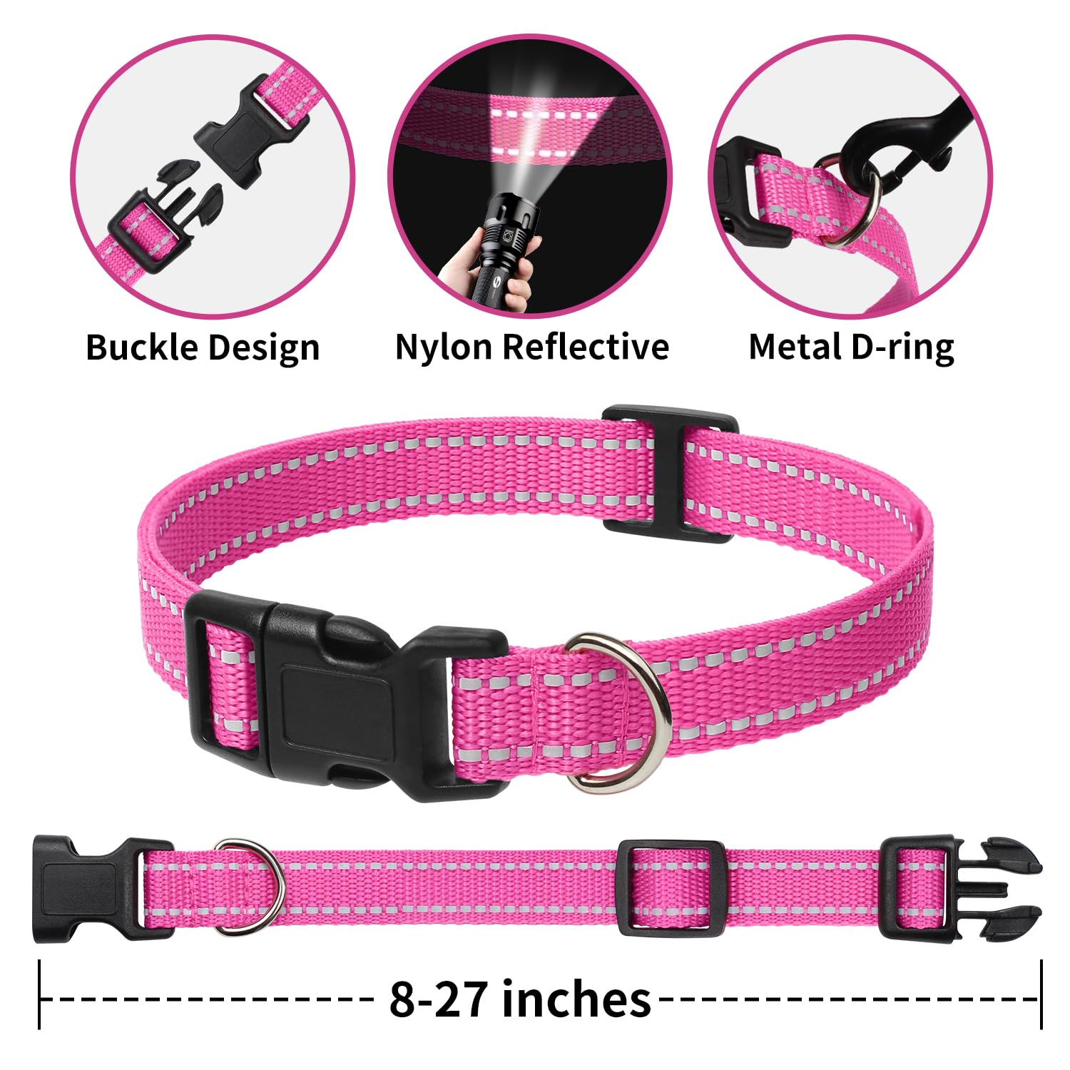 Petjoy 3-Pack Replacement Straps For Shock & E Collars - Durable Nylon Adjustable Dog Collars, 8-27 Inches, Quick Release Buckle