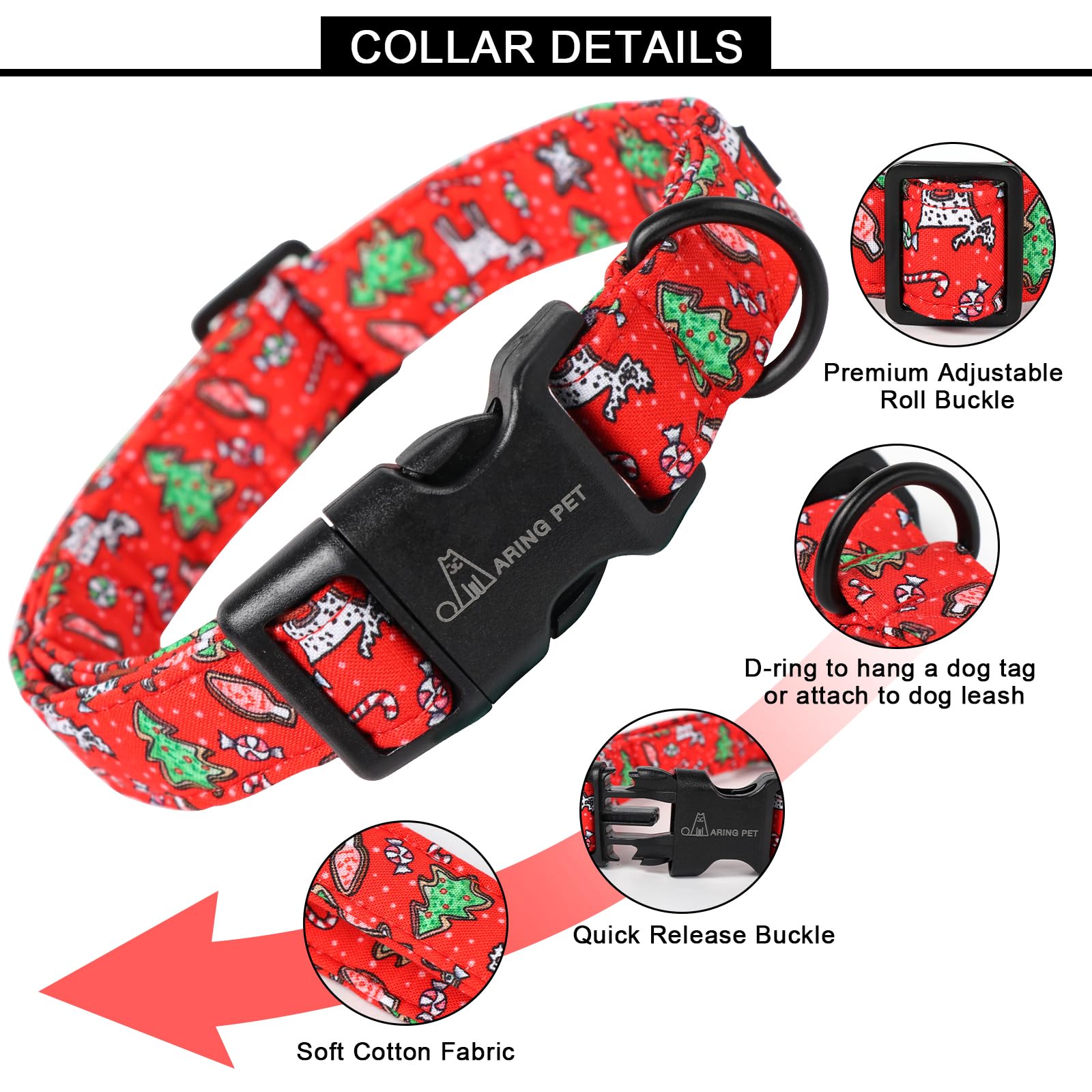 Aring Pet Christmas Dog Collar Cute Small Dog Collars, Adjustable Cotton Red Christmas Dog Collars Puppy Collar For Small Medium