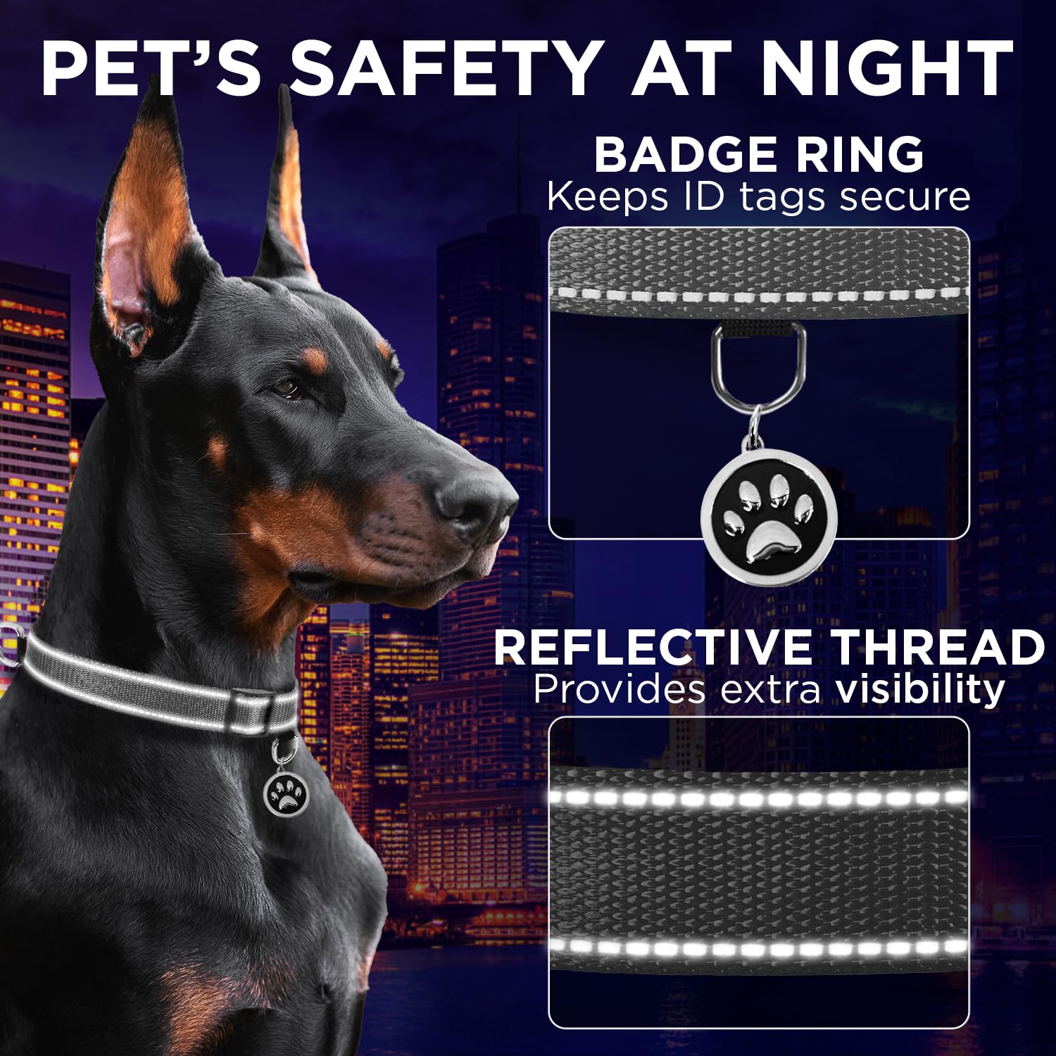 Teceum Reflective Pet Collar - Gray - Xs - Extra Soft Padding - Basic Nylon Dog Collar - Quick Release Buckle - Fits Small, Medi
