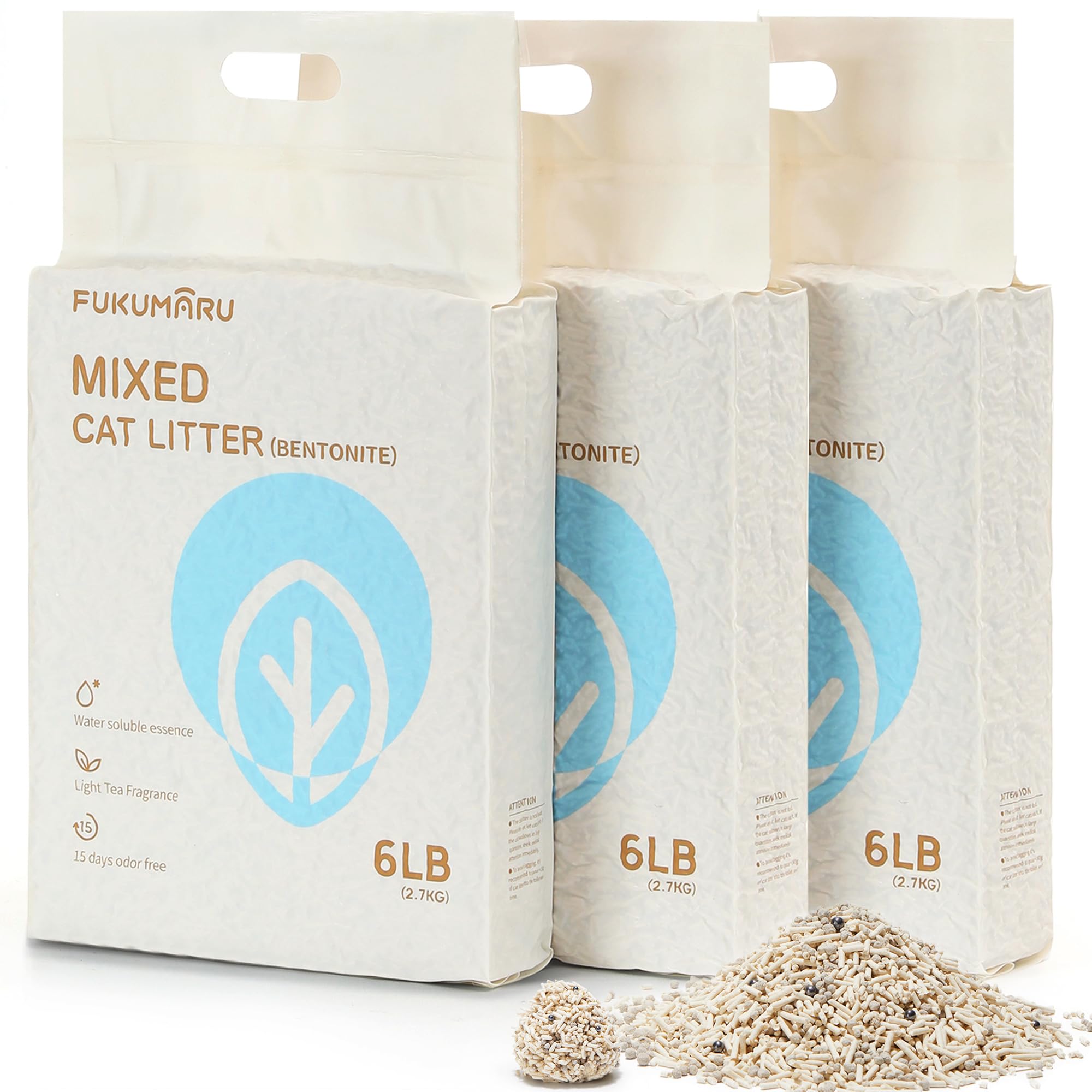 FUKUMARU Tofu Cat Litter, Strong Clumping Cat Litter Pellets, Effective Oder Control, Ultra Absorbent, Dust Free, Natural, Flush
