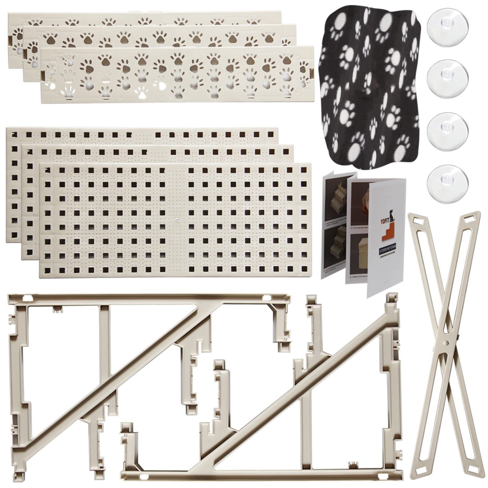 Yofit Doggy Steps - Non-Slip 3 Steps Pet Stairs For Cats And Dogs, Foldable Plastic With Washable Carpet Holds Up To 50 Lbs (Dar