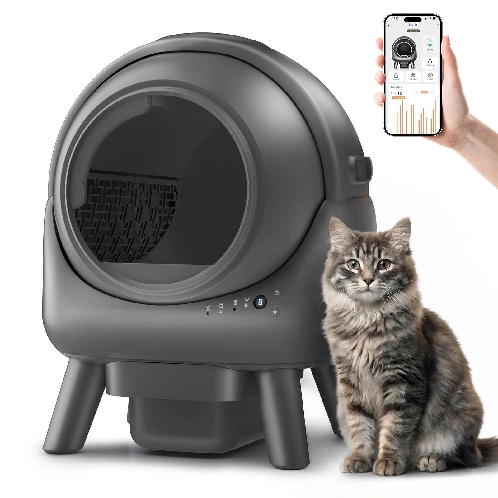 Beokeo Self Cleaning Litter Box, Automatic for Multiple Cats, APP Control & Safety Sensors, Large Opening, Odor-Free with 15-Day
