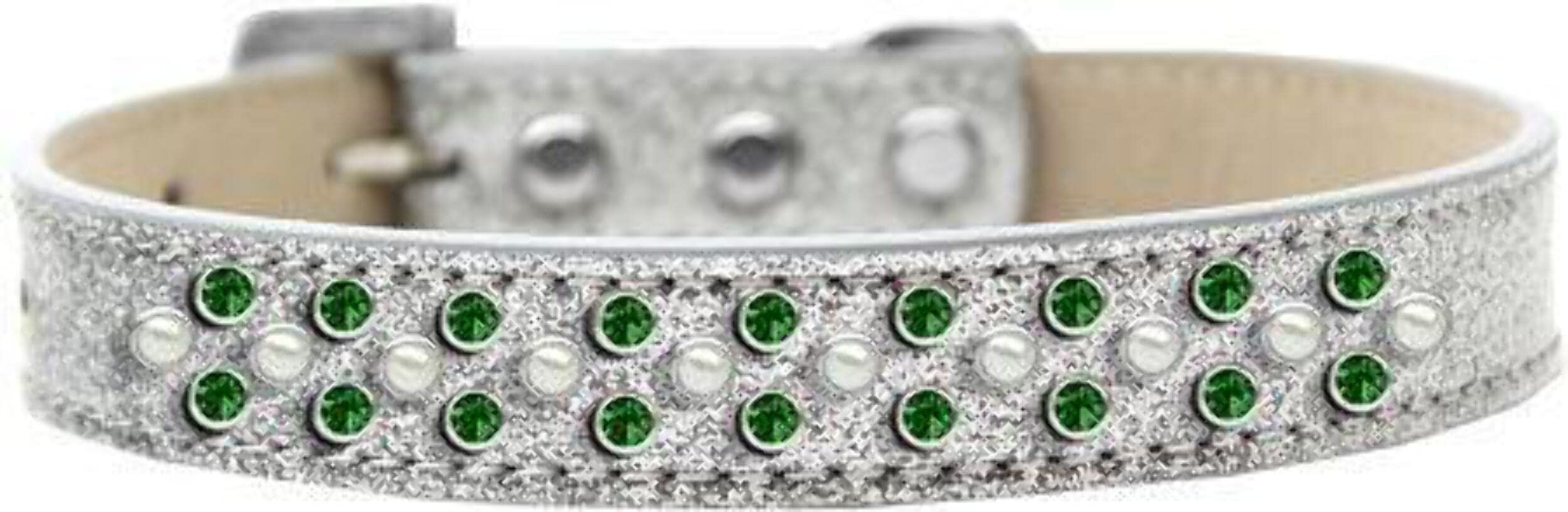 Mirage Pet Products Sprinkles Ice Cream Dog Collar with Pearl and Emerald Green Crystals, Size 12, Silver