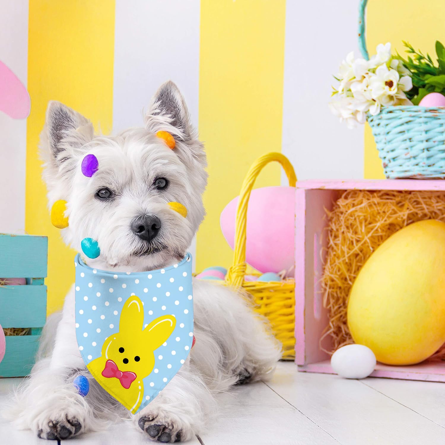 Easter Dog Bandanas, Reversible Colorful Bunny Pet Scarf 2 Pack, Dual-Layer Happy Easter Holiday Puppy Dog Kerchief Gifts (Easte