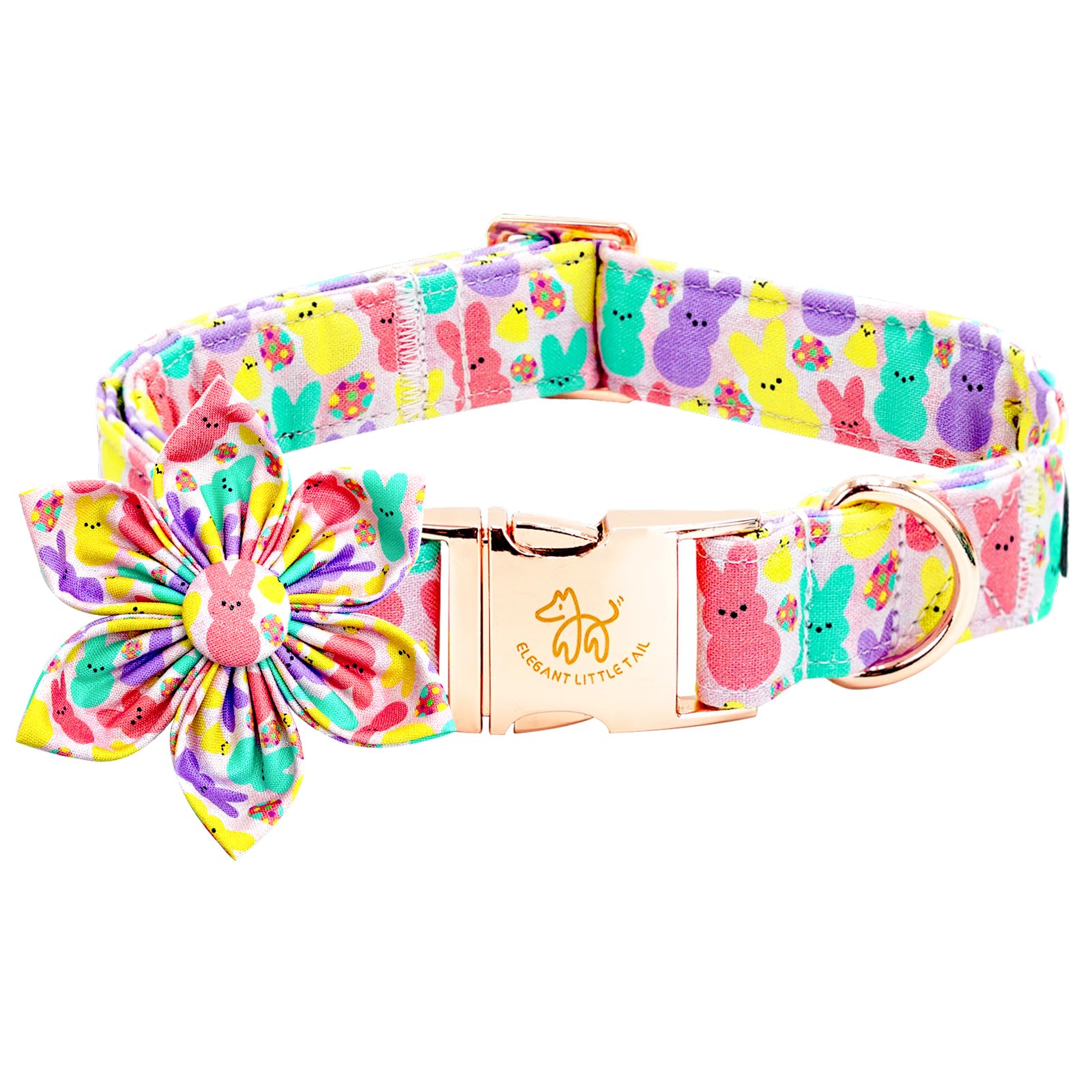 Elegant Little Tail Easter Dog Collar, Pink Bunny Print Pet Collars With Flower Girl Boy Pet Collar Flower Spring Collar Holiday