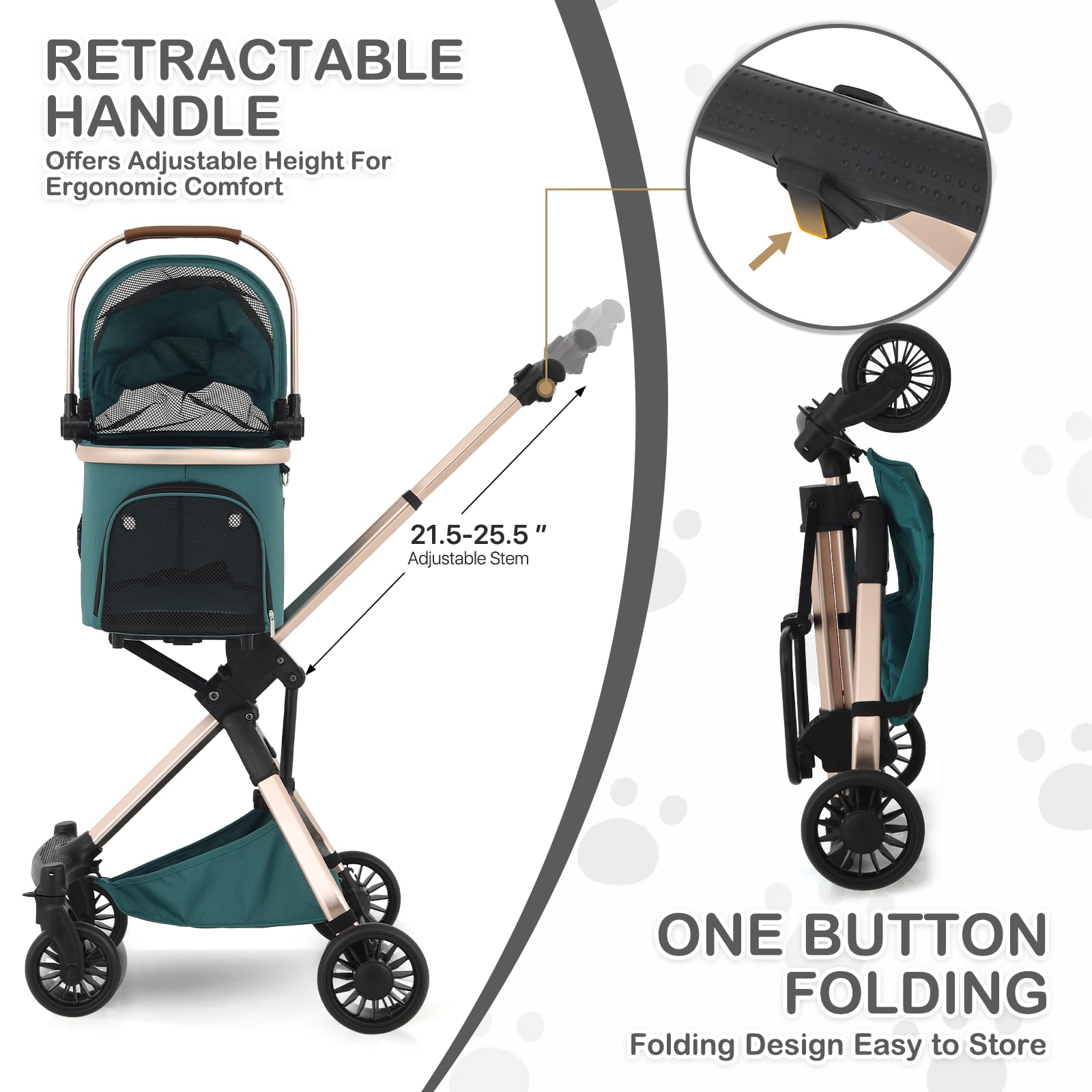 Monibloom 3 In 1 Pet Stroller With Adjustable Handle, Jogging Stroller W/Detachable Carrier & Lightweight Aluminum Frame For Dog