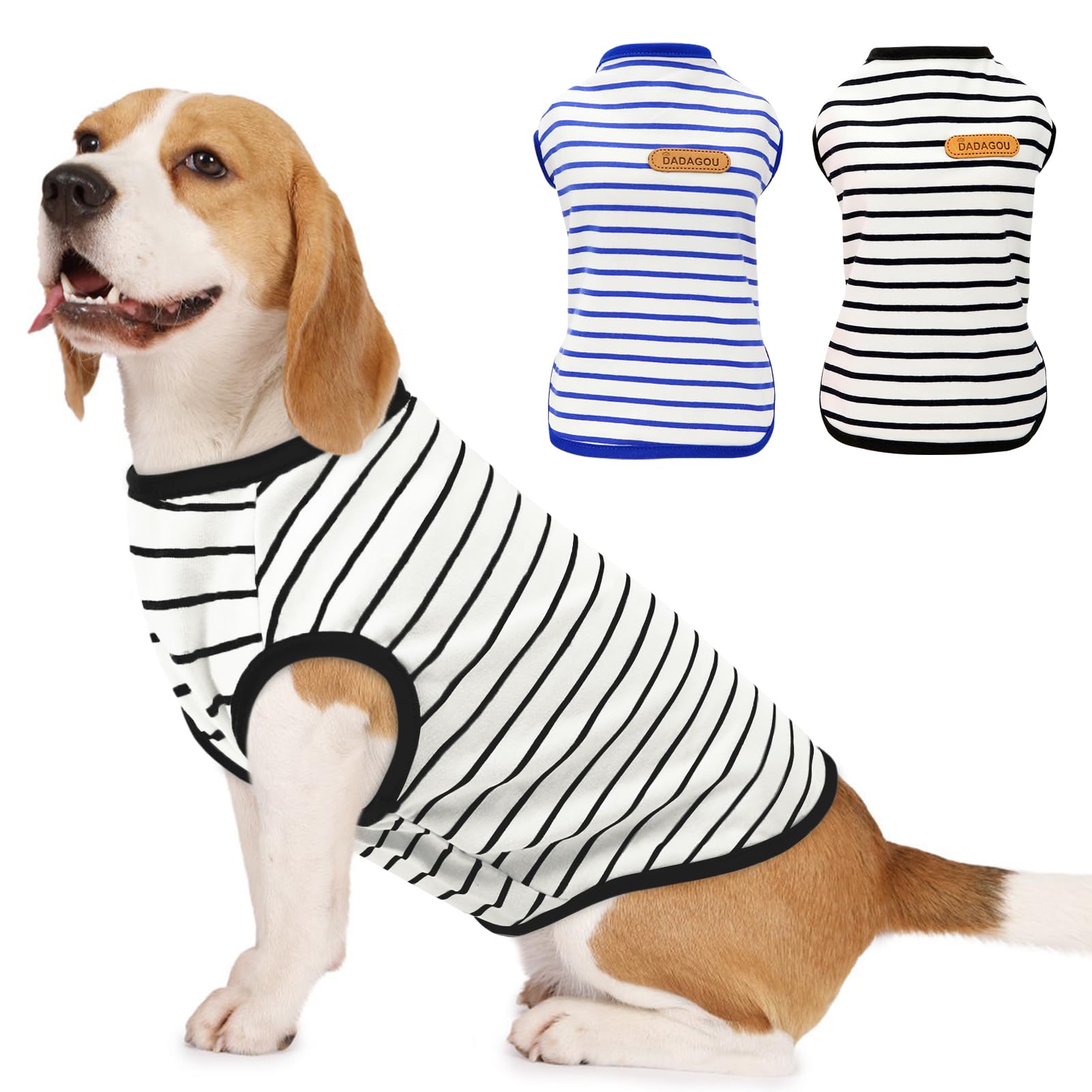 Preferhouse Large Dog Striped Vests 2 Pack, Blue Black, Polyester, Size Large (Chest: 18.5'')