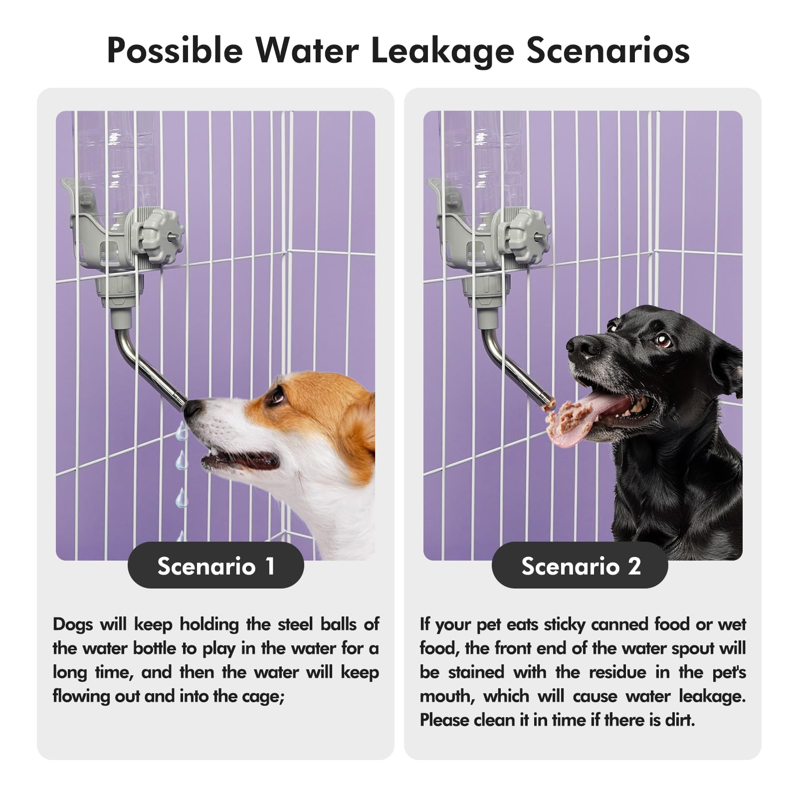 Vannon Dog Water Dispenser for Cage, 34oz Auto Feeding Crate Water Bottle for Dogs, Cats & Rabbits, Pet Nozzle Diameter: 12mm, B