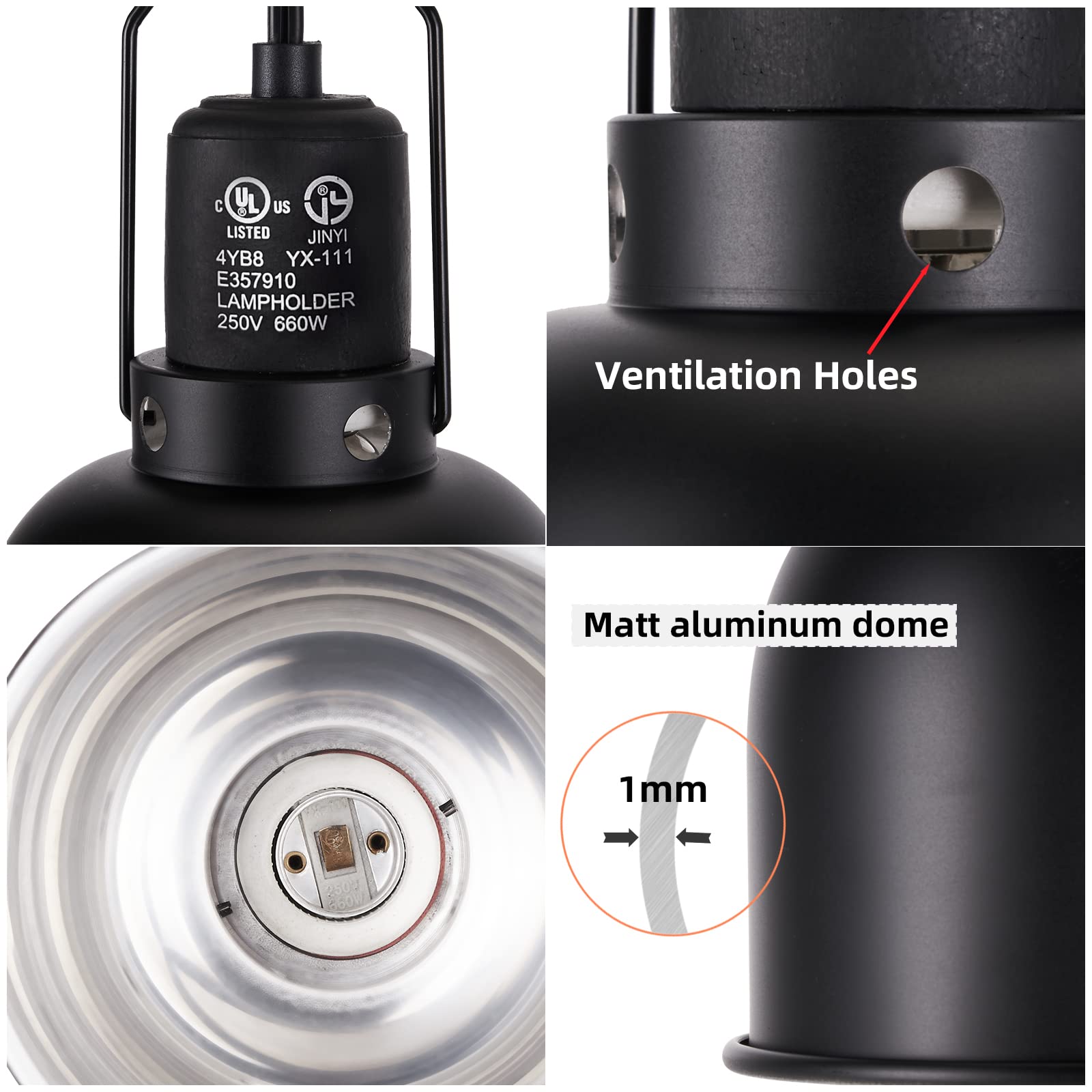 Dxophiex 5.5Inch Deep Dome Reptile Heat Lamp Reptile Light Fixture Uvb Reptile Light Fixture Max 100W For Bearded Dragon, Turtle