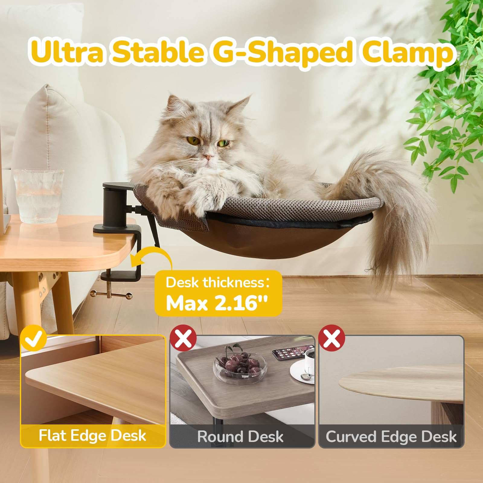 Cat Desk Bed - Desk Bed For Cats - 360 Rotation With 2 Different Washable Cat Bed Mat 14.96'' L X 14.17'' W, Pet Hammock Comfort