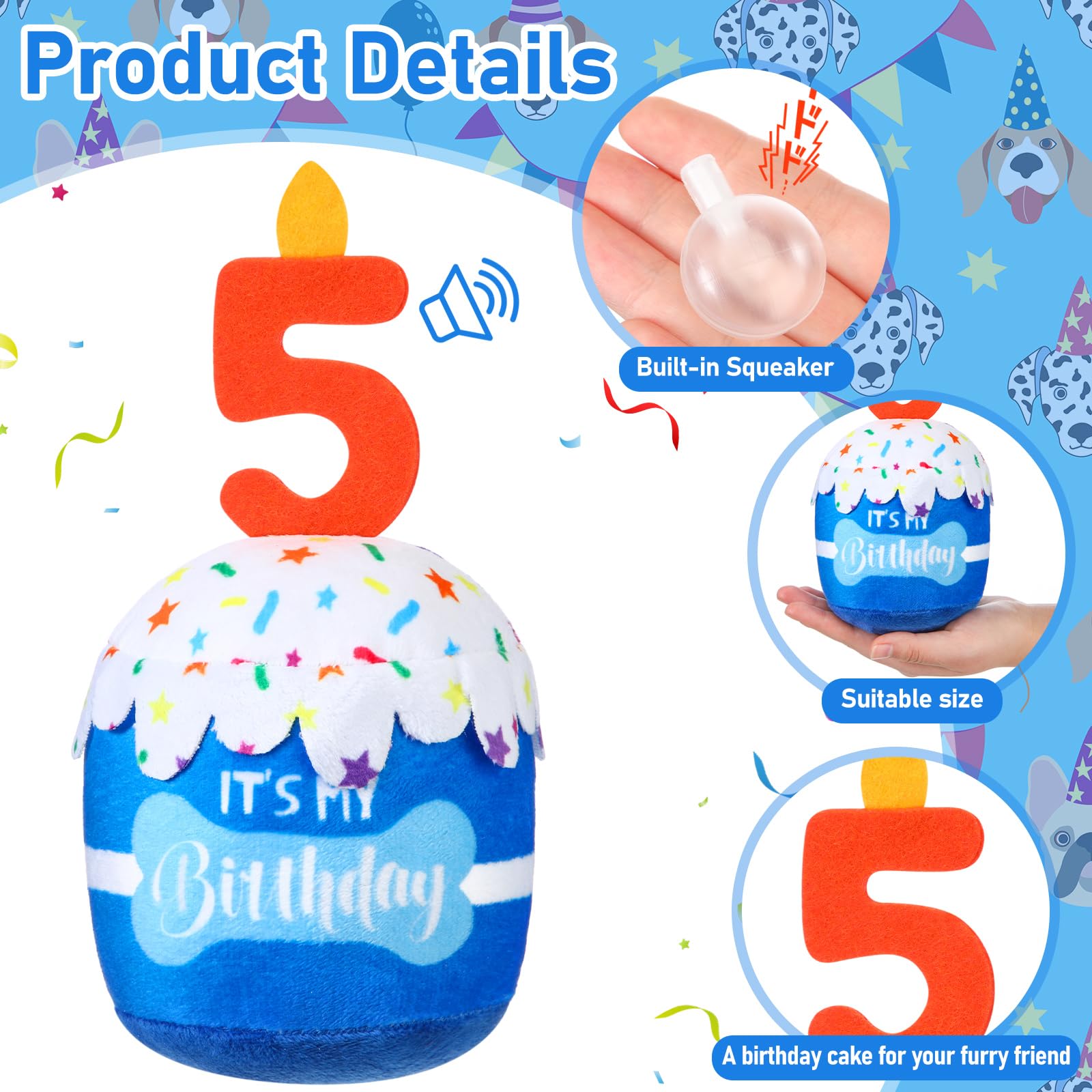 Dansydaisy Dog 5Th Birthday Cake Toy Accessories For Girl Boy Gifts, Blue Squeaky Plush Toy For Dog Birthday Party Decor Favor F