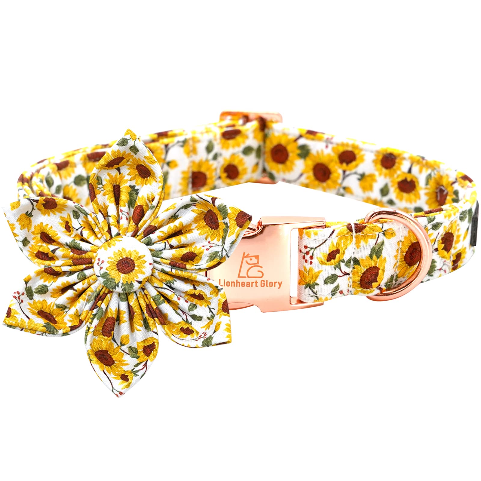 Lionheart glory Dog Collar with Flower Sunflower Print Dog Collar for Female or Male Dogs Soft Durable Adjustable Collar Flower 