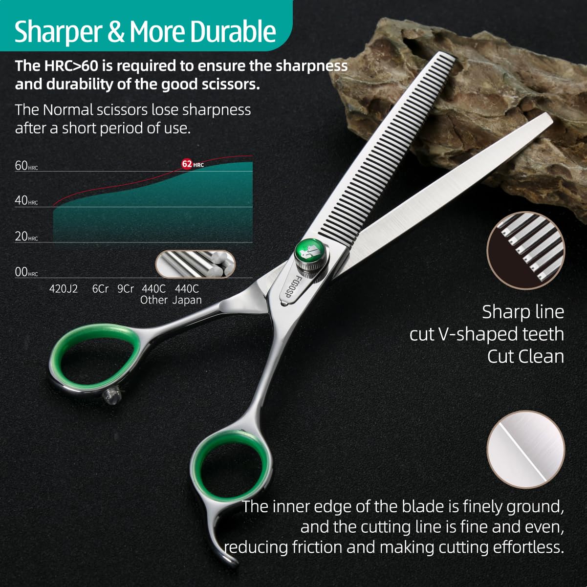 Fogosp 46 Teeth Dog Thinning Shears For Grooming 7.0 Inch Professional Blending Thinning Scissors For Dogs Cat Pet Japanese 440C Stainless Right Handed