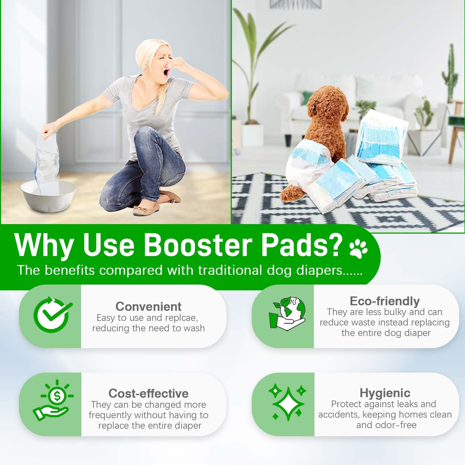 Dog Diaper Liners 100Ct Super Soft And Absorbent Dog Diaper Booster Pads For Male Dog Belly Bands Or Female Dog Diapers (Long, 1