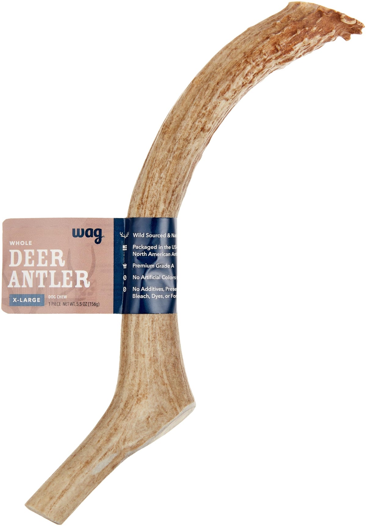 Amazon Brand - Wag Dog Deer Antler Chew, Naturally Shed, Whole, 9-10.5 Inches, X-Large (Best For Dogs Over 45 Lbs)