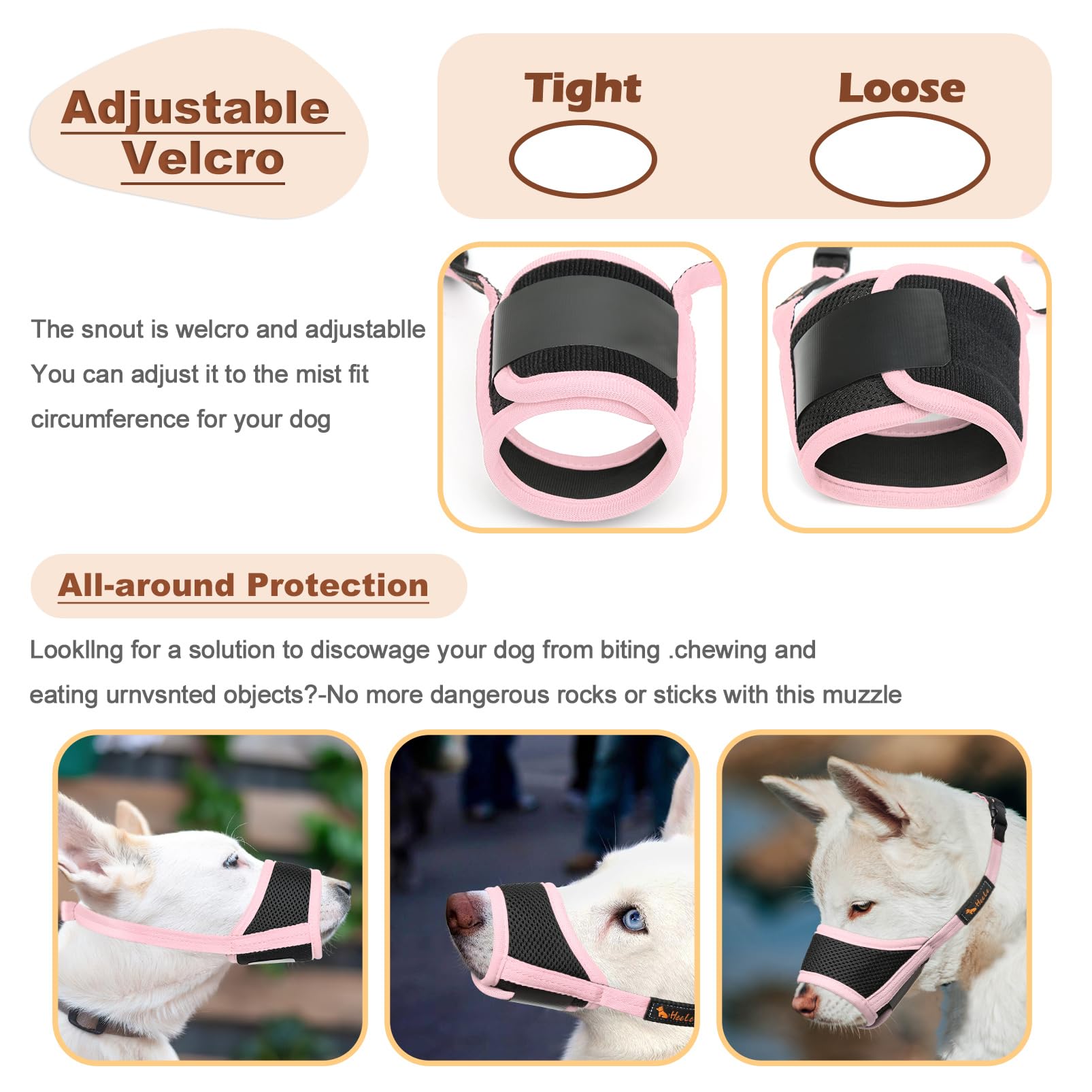 Heele Dog Muzzle,Soft Mesh Dog Muzzle For Small Medium Large Sized Dogs,Breathable Adjustable Puppy Muzzle To Prevent Biting,Chewing,And Licking Pink Xxl