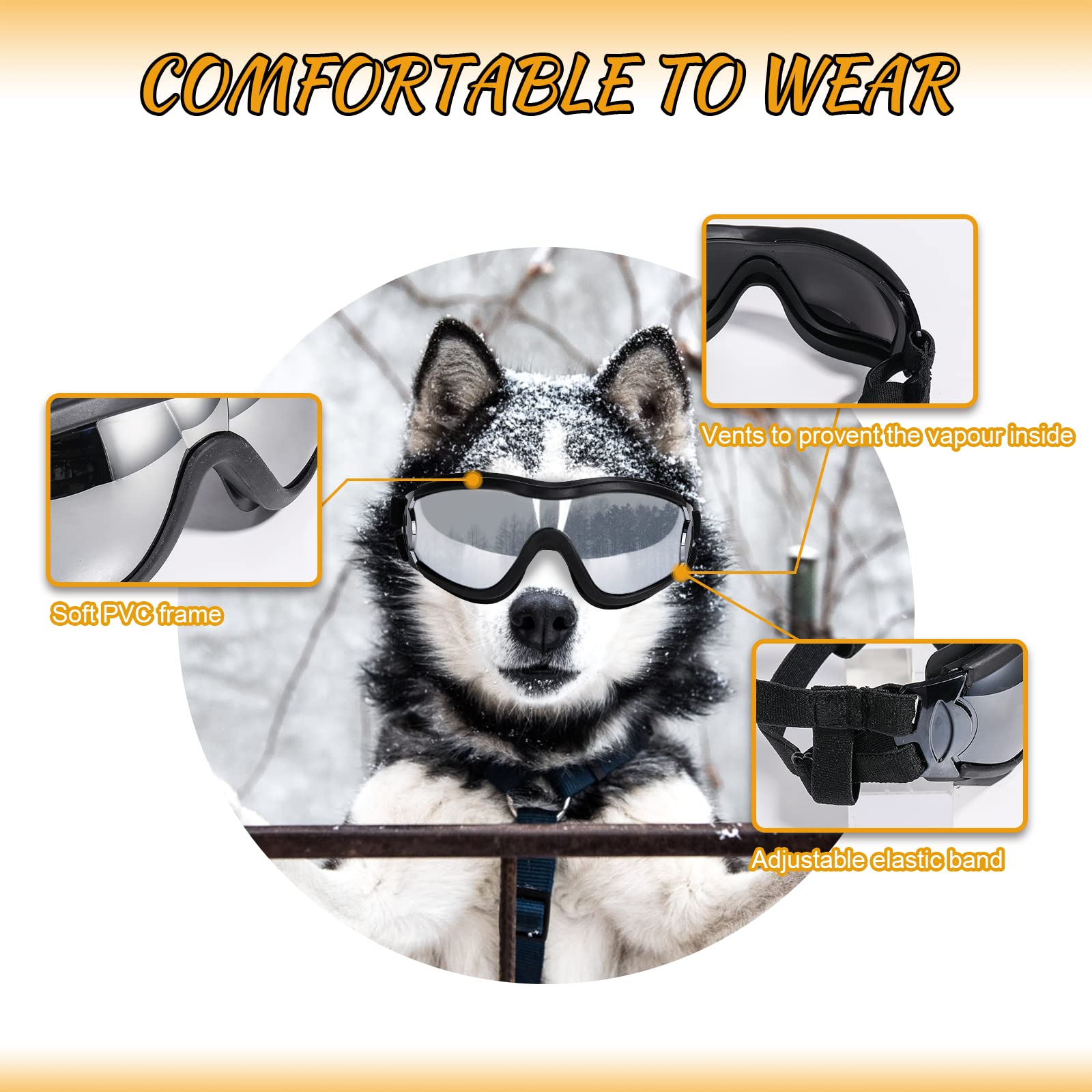 Nvted Dog Sunglasses/Goggles, Uv/Wind/Dust/Fog Protection Pet Glasses Eye Wear With Adjustable Strap For Medium Or Large Dog (Pack Of 1)