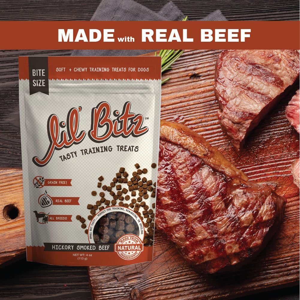 Lil Bitz Training Treats for Dogs and Cats (1 Pack, All Dog Sizes - Hickory Smoked Beef)