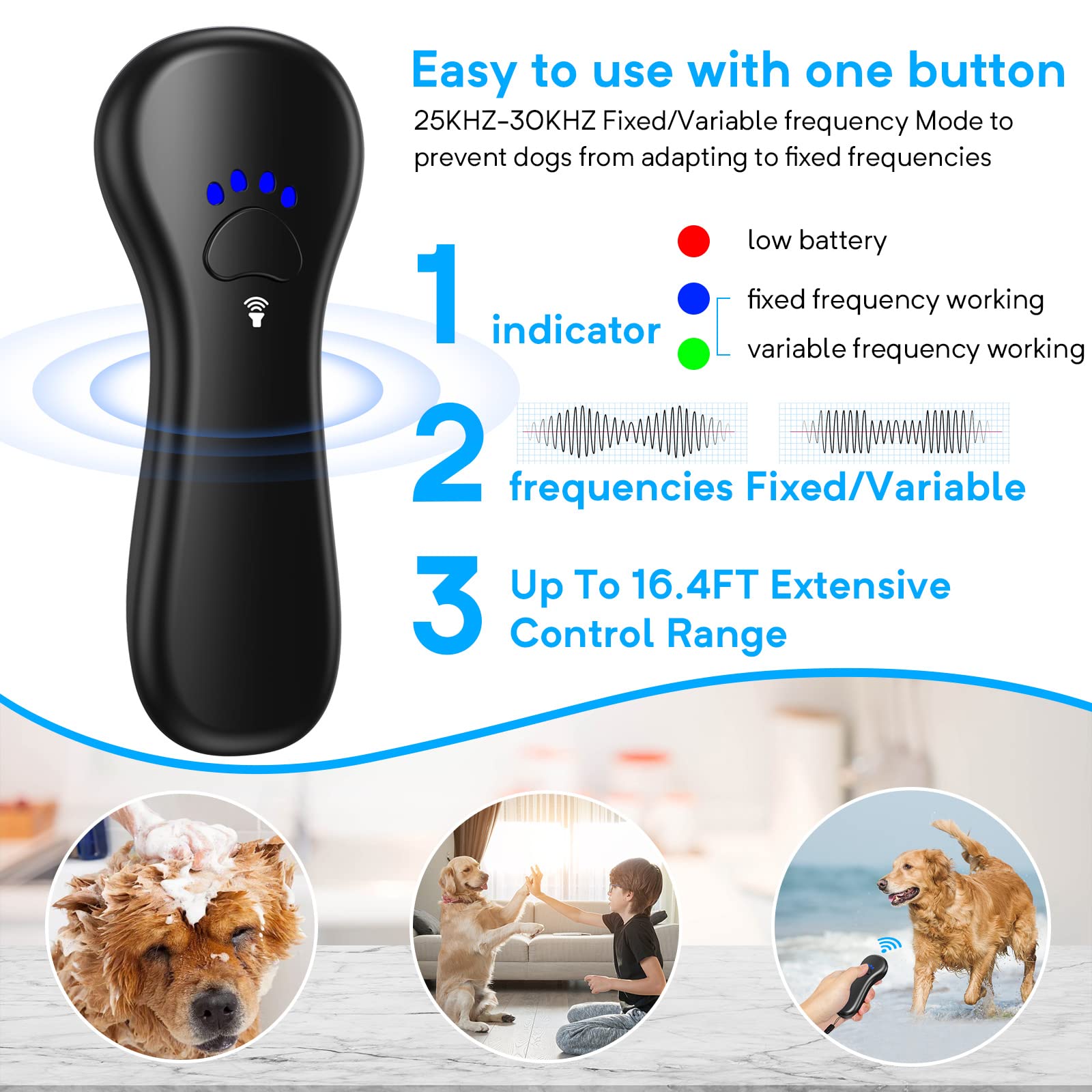 Ahwhg Ultrasonic Anti Barking Device - Rechargeable Dog Bark Deterrent, 16.4 Ft Range, Safe for Humans & Dogs, Portable Indoor & Outdoor, Black